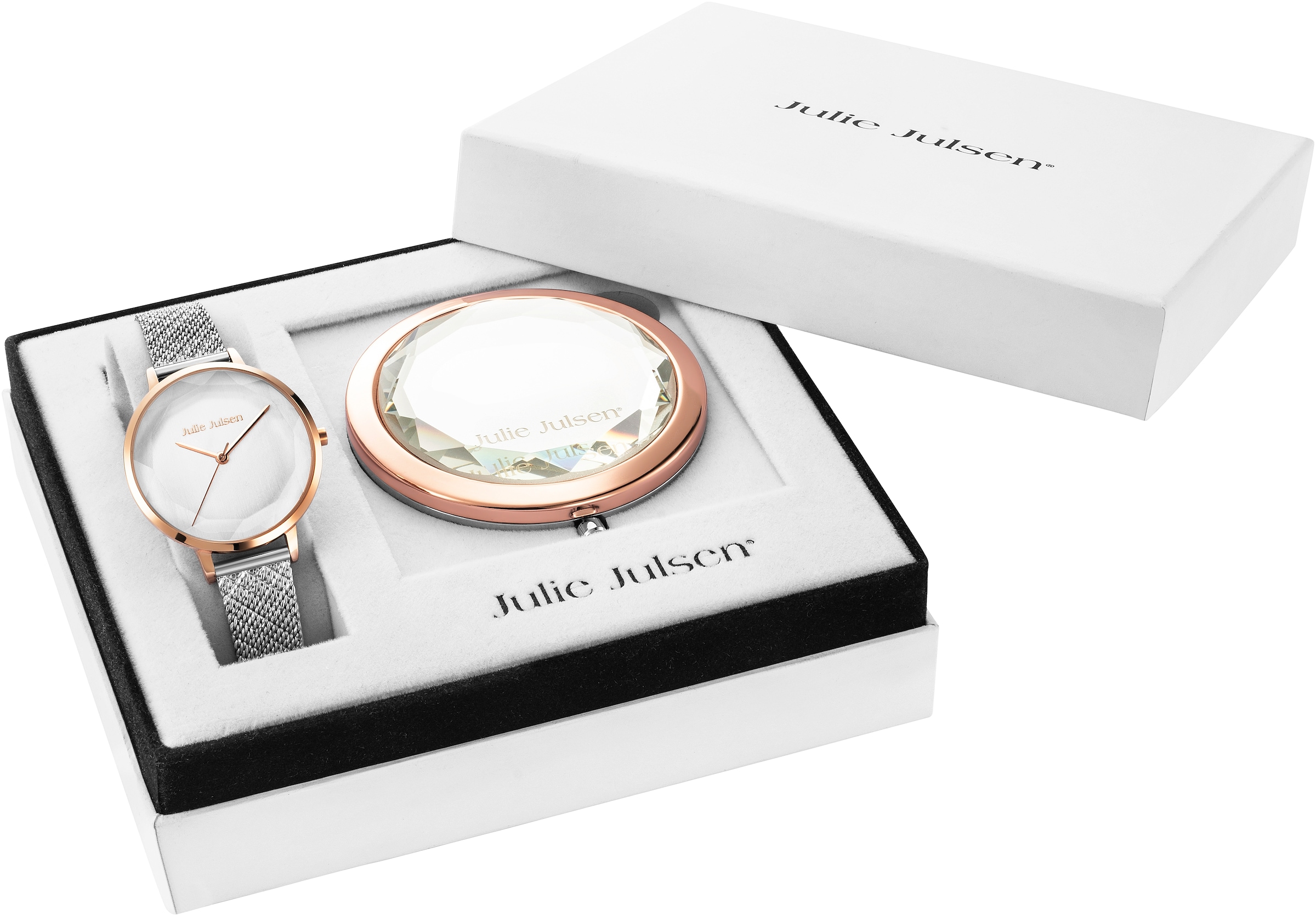 I\'m Spiegel) Quarzuhr JJW1176RGSME-SET«, Julie kaufen Uhr Geschenkset Silver, (Set, walking »Beauty | tlg., mit - 2 Julsen Rosé