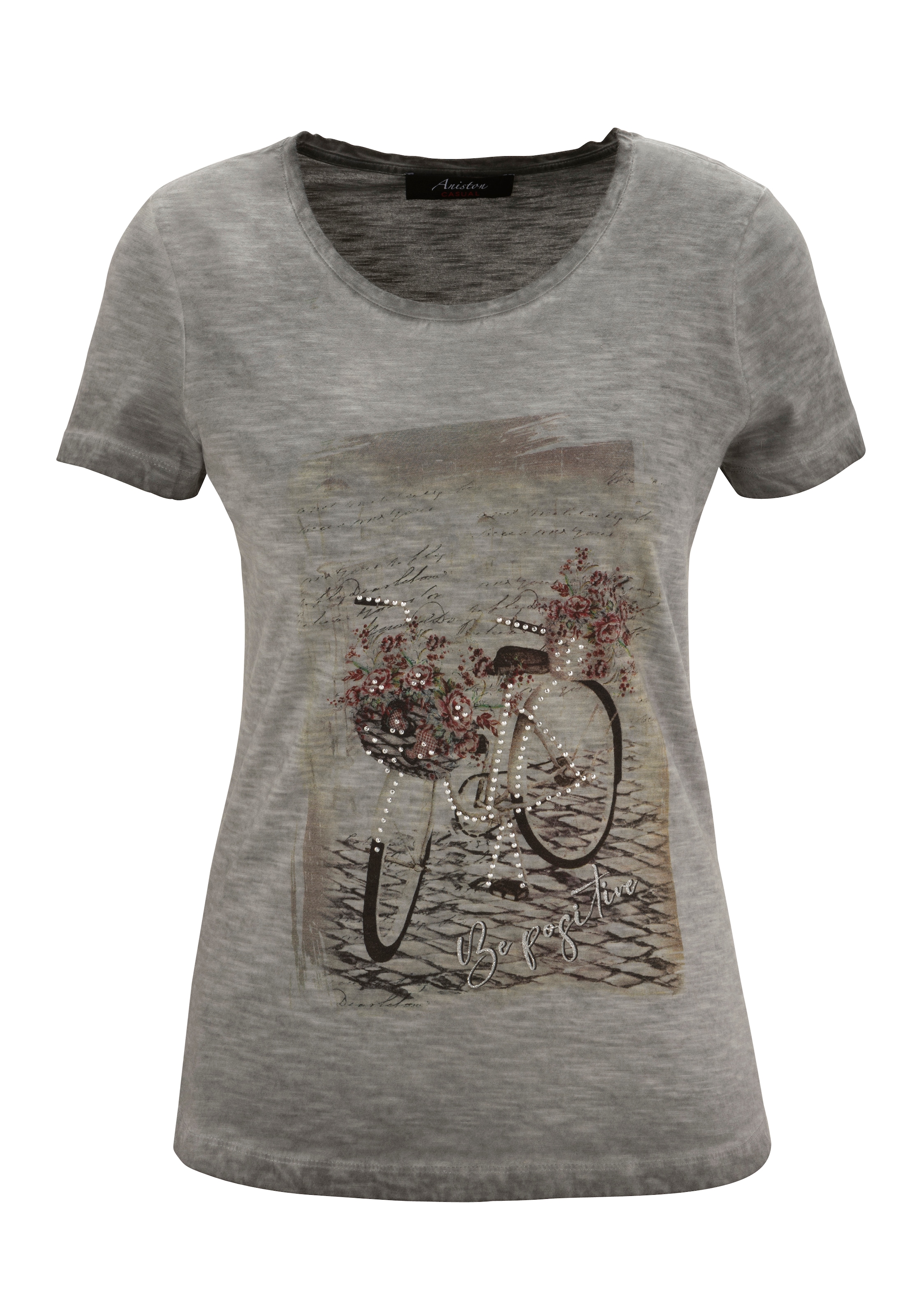 online CASUAL verzierter Glitzersteinchen T-Shirt, mit Frontdruck Aniston
