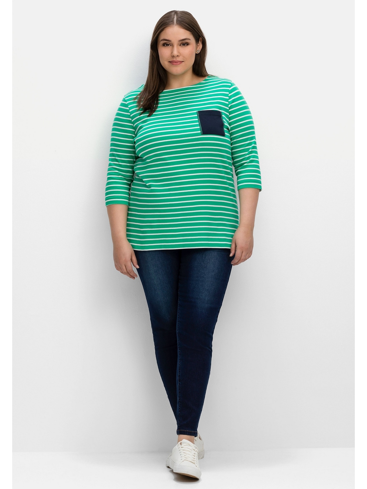 Sheego 3/4-Arm-Shirt »Große Größen«, Brusttasche kontrastfarbener online mit