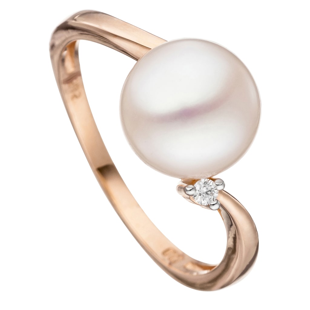 JOBO Perlenring Ring mit Perle und Diamant 585 Roségold