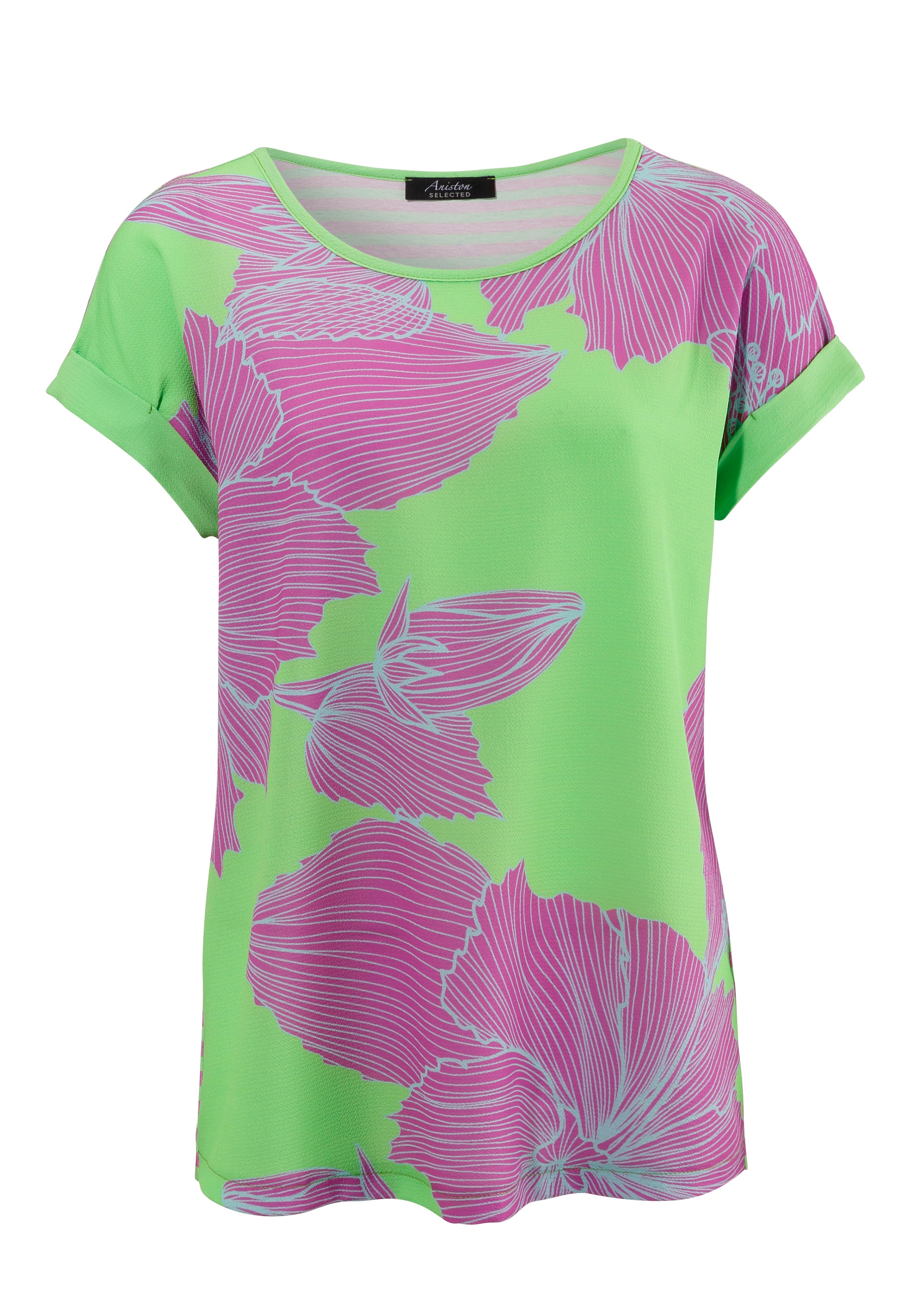Aniston SELECTED Blusenshirt, vorne mit Blütendruck, hinten mit Streifen - NEUE... kaufen