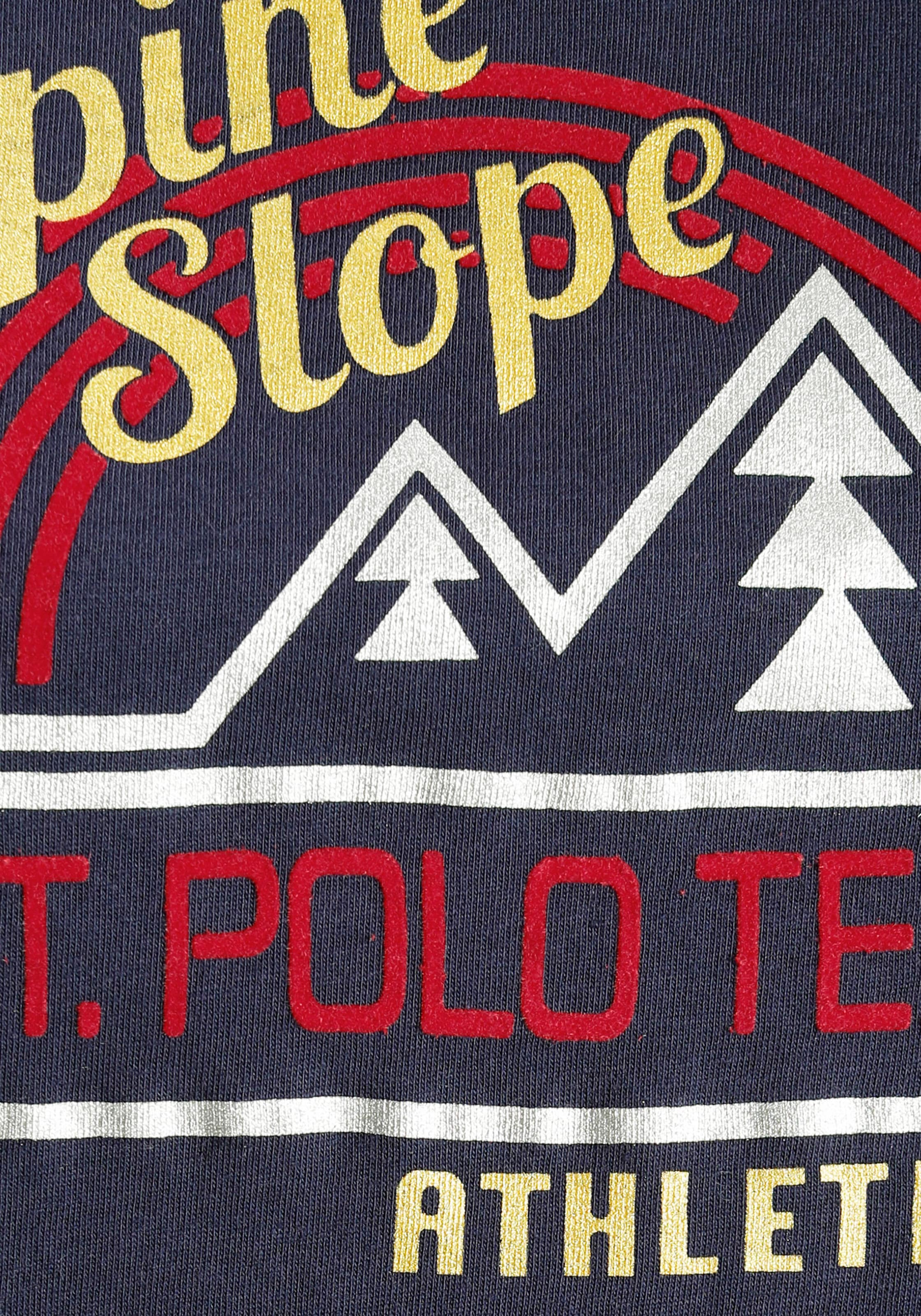 TOM TAILOR Polo mit winterlichen T-Shirt, Team bestellen Alpine-Desing Frontdruck im