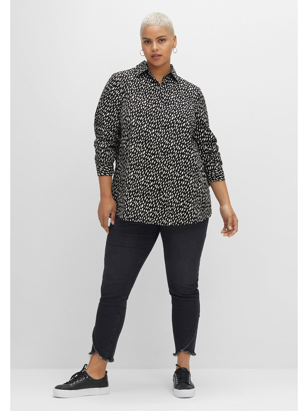 Große Sheego Popeline-Qualität Hemdbluse mit Größen aus Alloverdruck