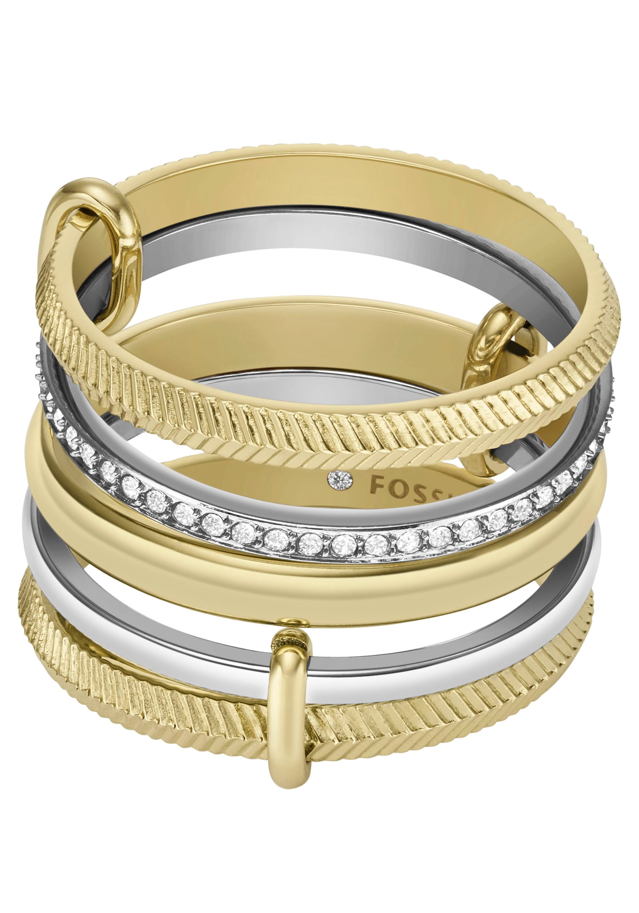Fossil Fingerring »JEWELRY ALL STACKED TWO-TONE PRESTACK walking RING, mit | JF04592998«, Glassteinen I\'m UP