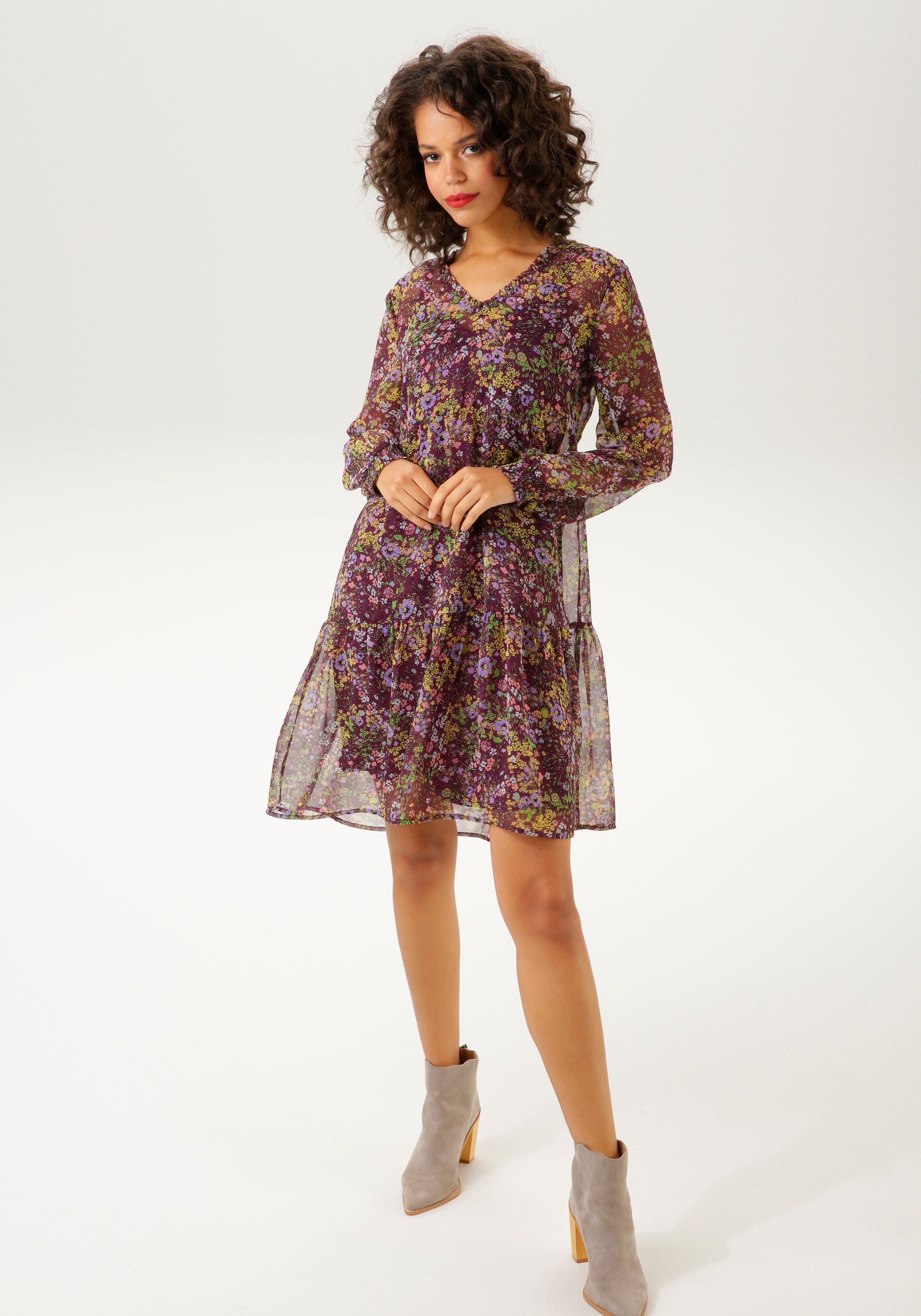 Aniston CASUAL I\'m online walking - KOLLEKTION mit Blumendruck Blusenkleid, | NEUE farbenfrohen