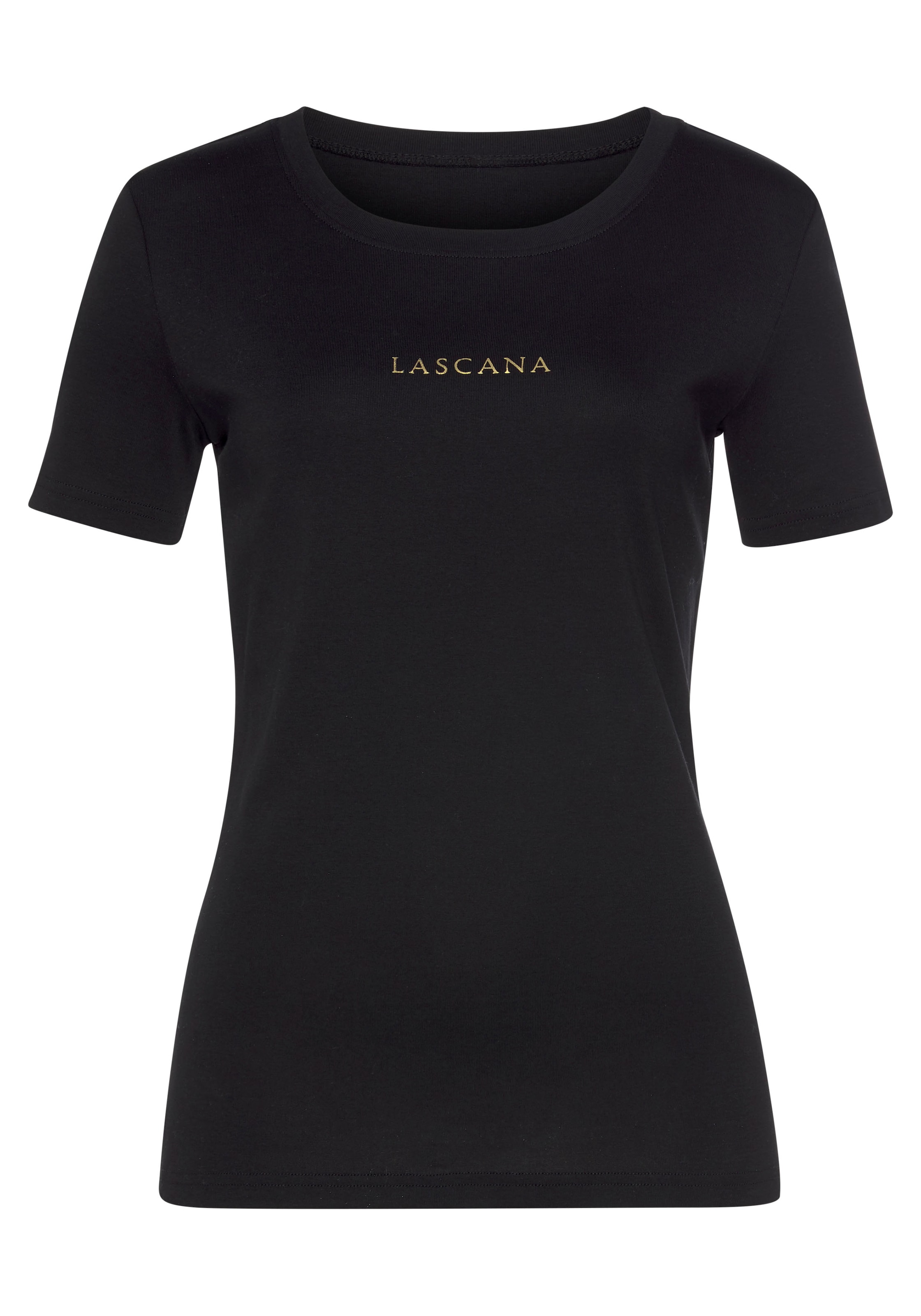 preisnachlass LASCANA T-Shirt, (2er-Pack), goldenem online Logodruck mit