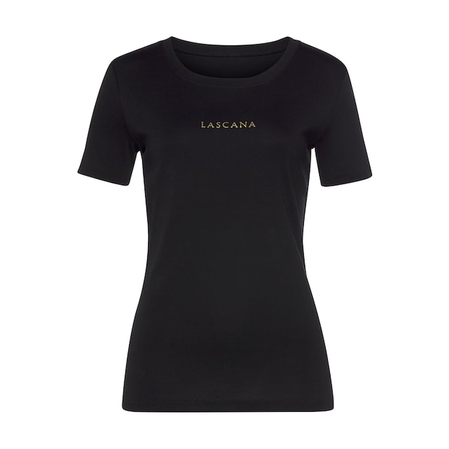 Absolut günstigster Preis LASCANA T-Shirt, (2er-Pack), online mit goldenem Logodruck