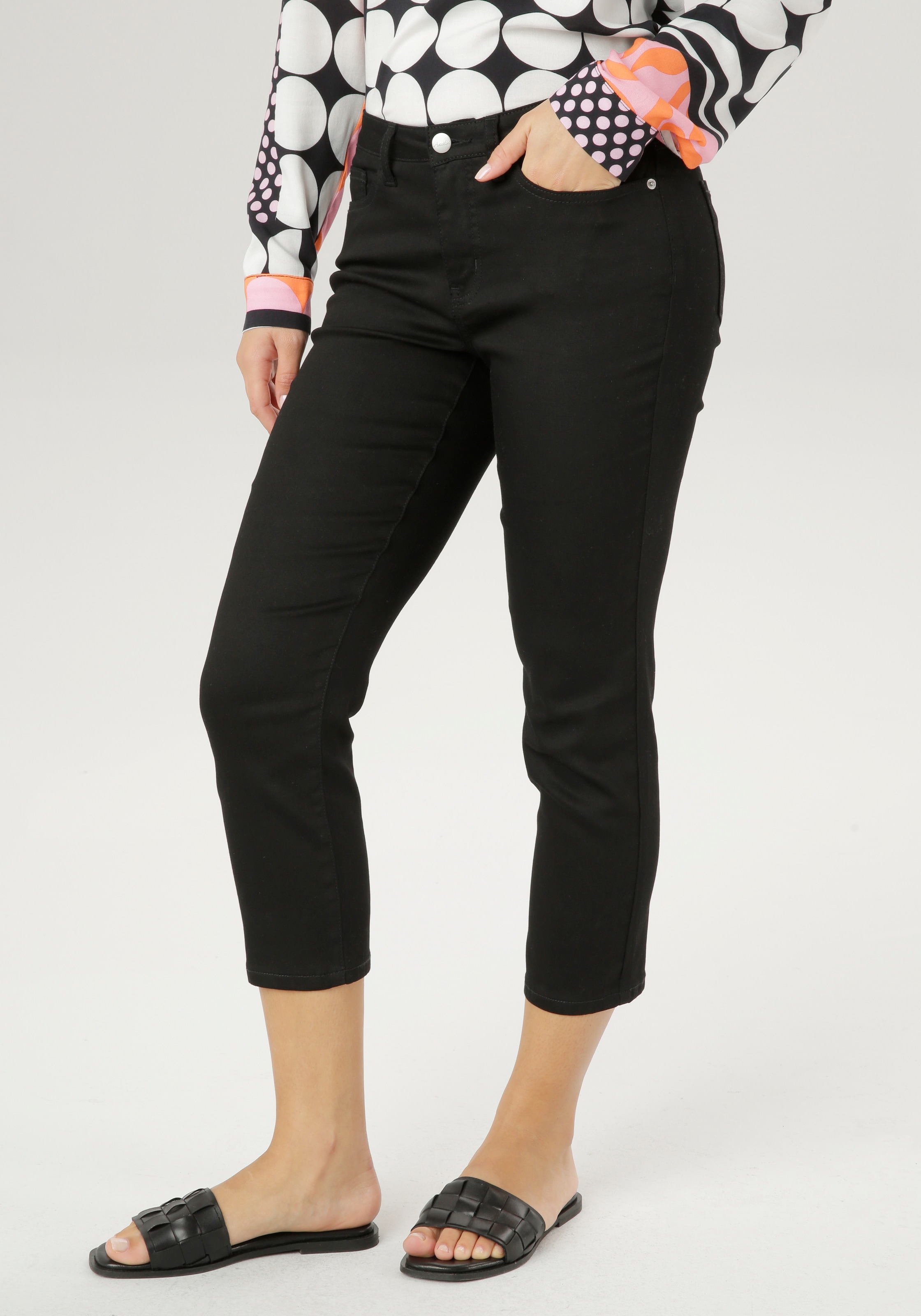 Ladies black cropped on sale jeans