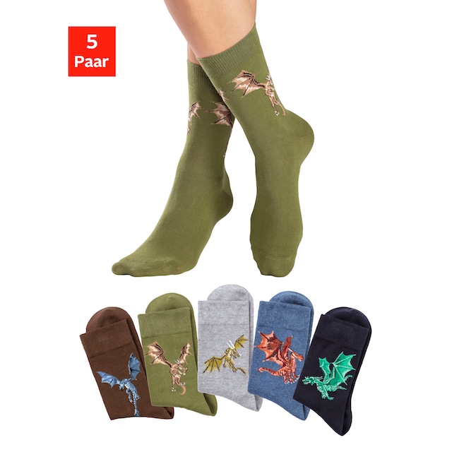 H.I.S Socken, (5 Paar), mit unterschiedlichen Drachen Motiven im Onlineshop  | I\'m walking