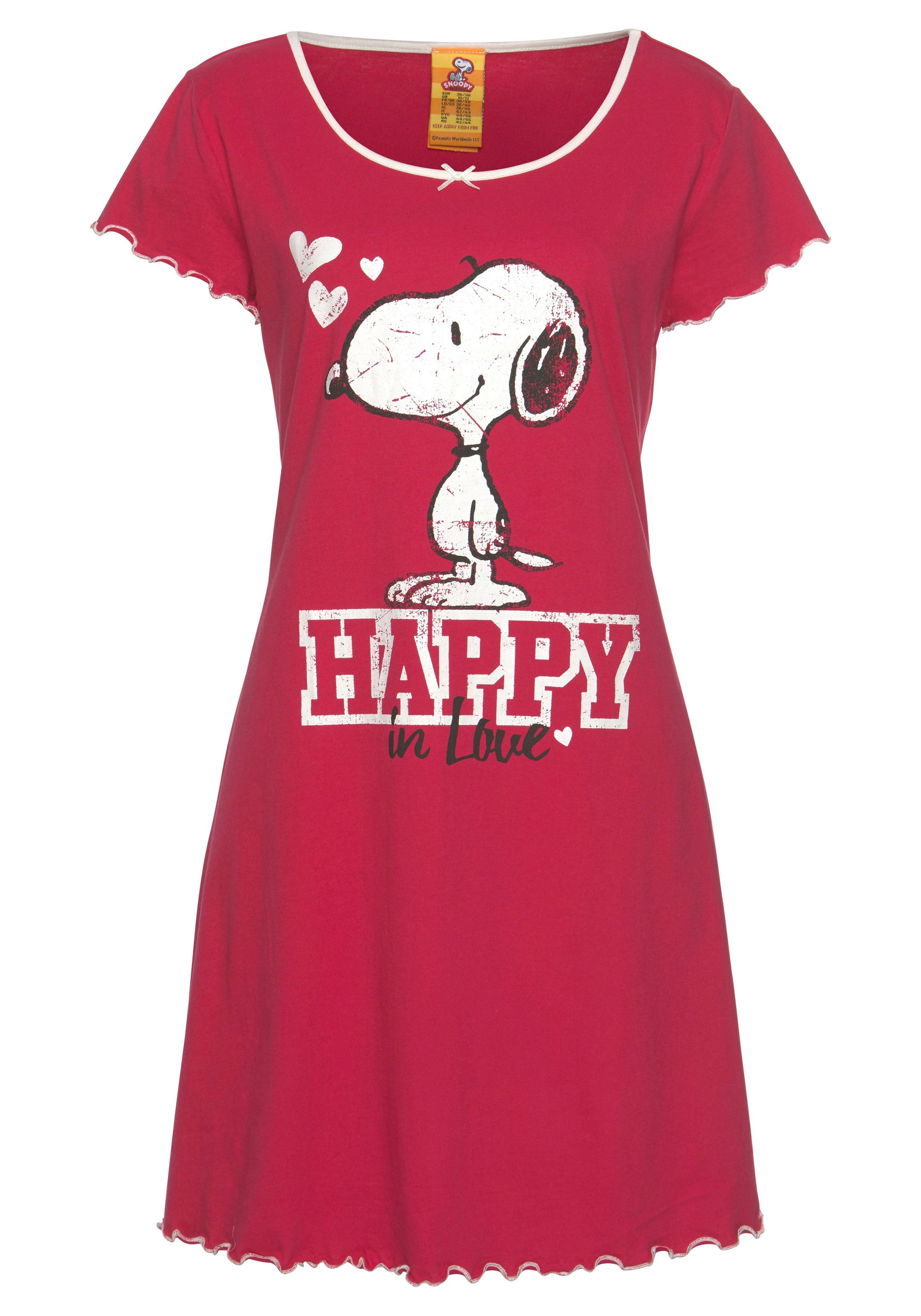 bestellen Kräuselsäumen Rechnung & Print Peanuts auf Snoopy und mit Wäsche Nachthemd,
