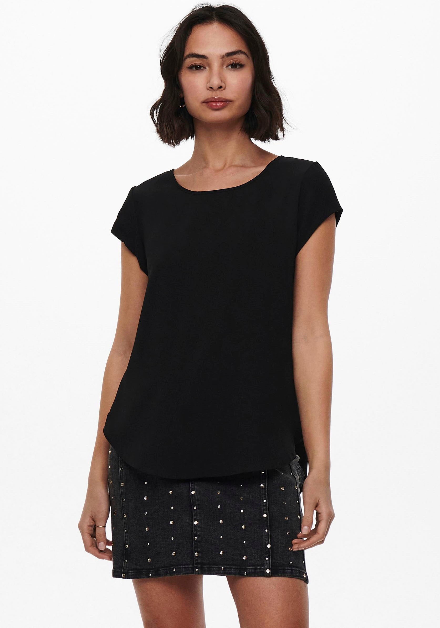Only T-Shirt, Rundhals, Reißverschluss, für Damen, schwarz