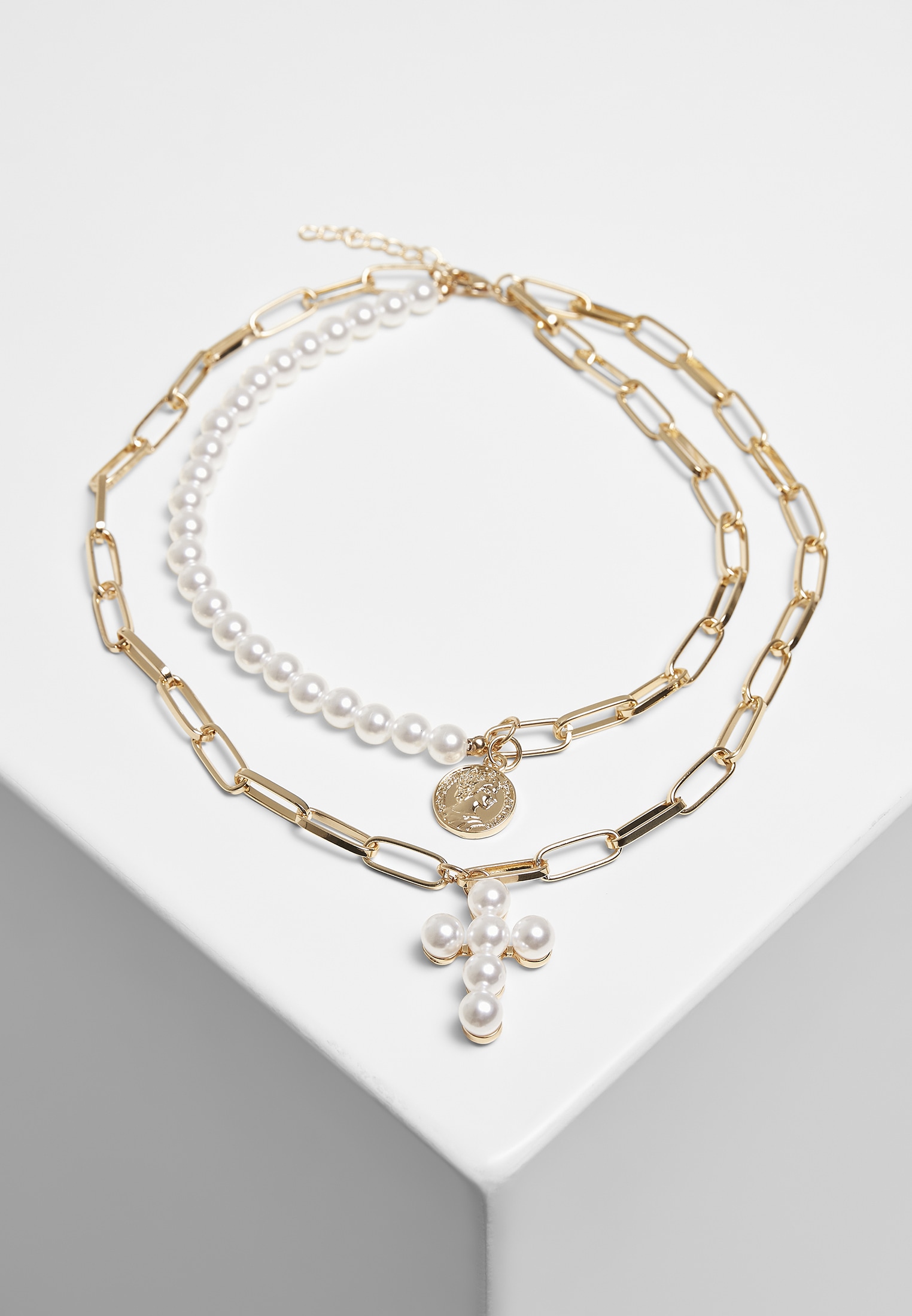 URBAN CLASSICS Edelstahlkette »Accessoires Pearl Cross Layering Necklace«  bestellen | I'm walking