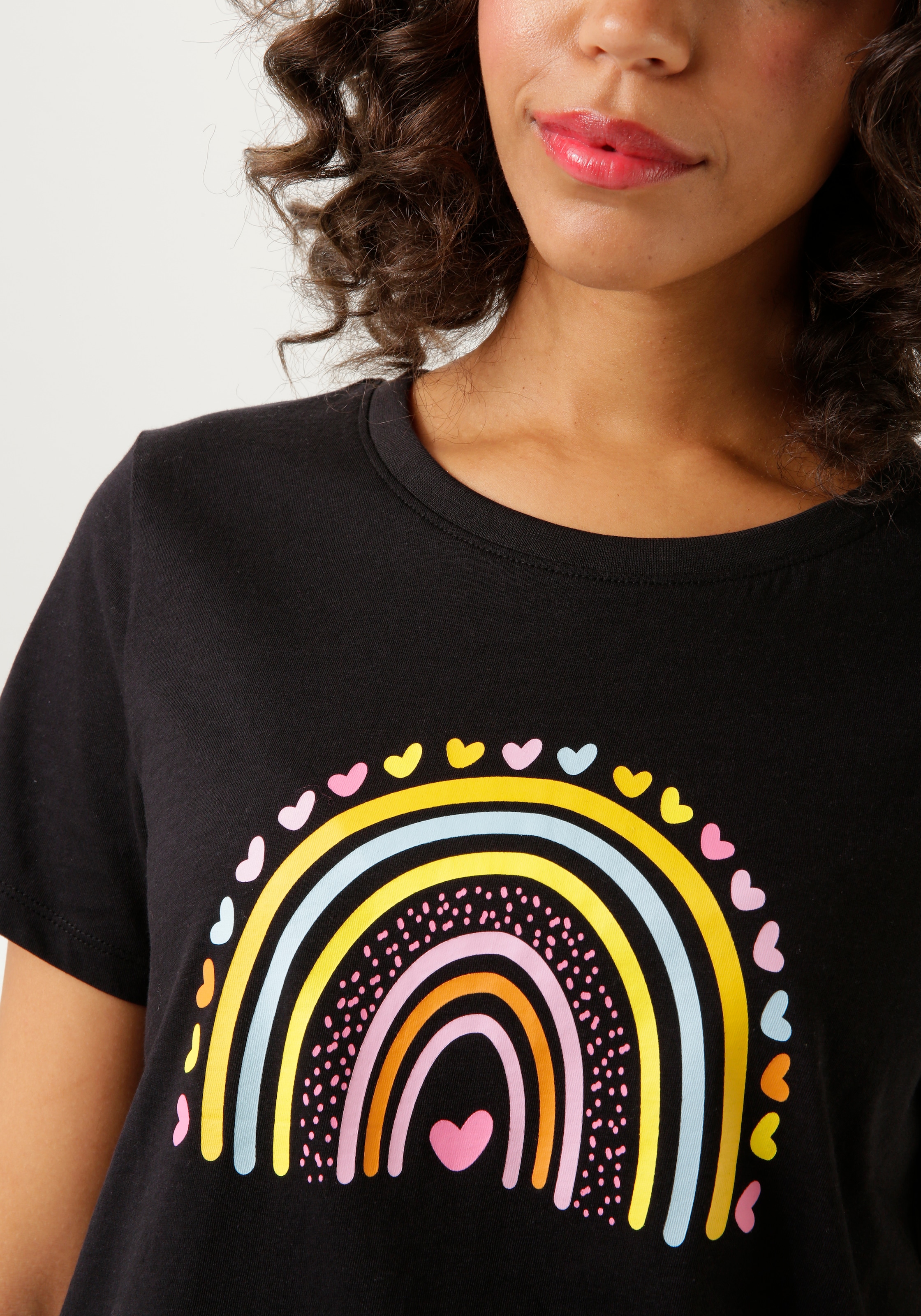 Aniston CASUAL T-Shirt, Frondruck und Herzchen I\'m - | KOLLEKTION walking mit online NEUE Bögen kaufen bunten