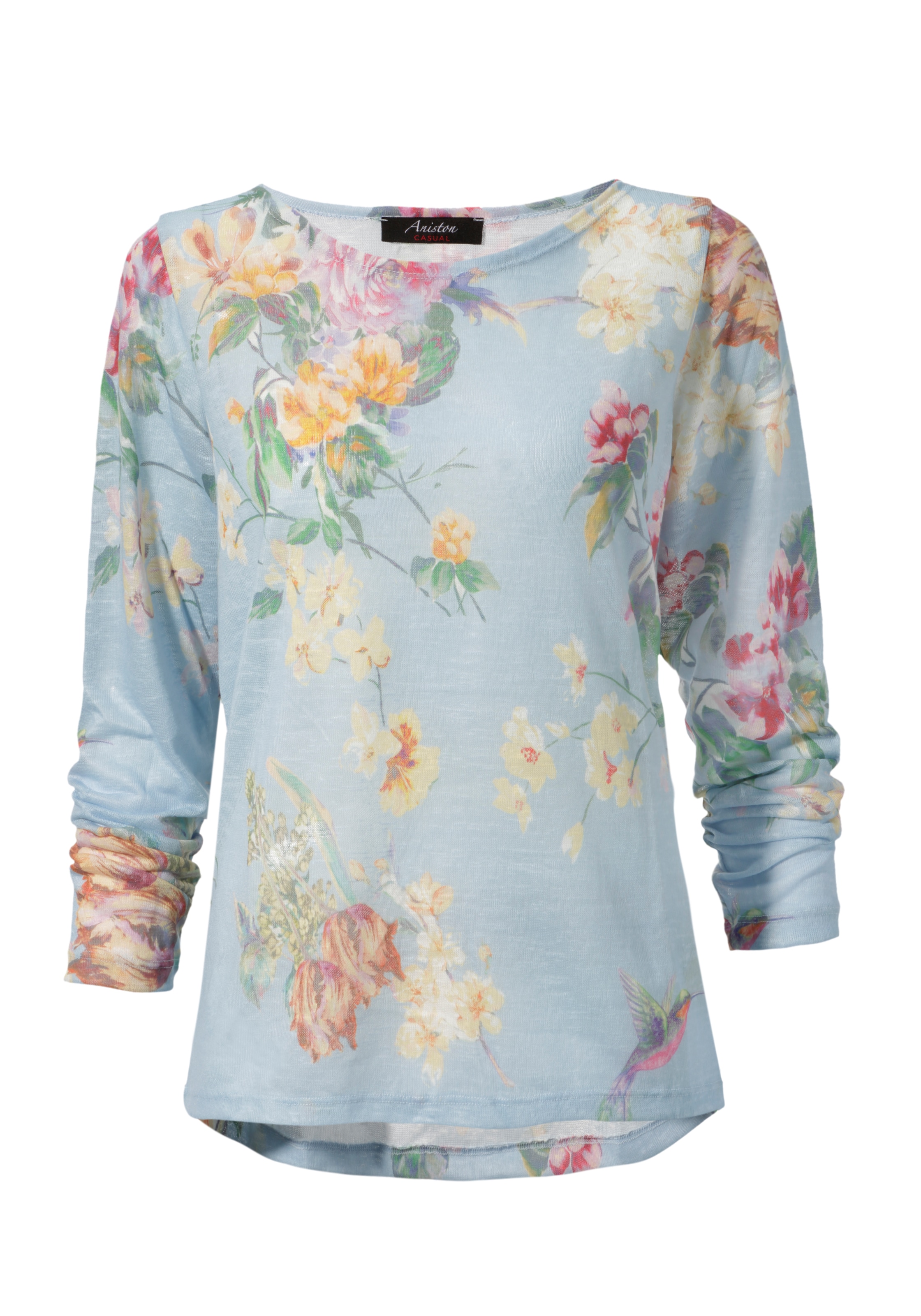 Aniston CASUAL Langarmshirt, mit großflächigem | und kaufen I\'m Blumendruck walking Vögeln