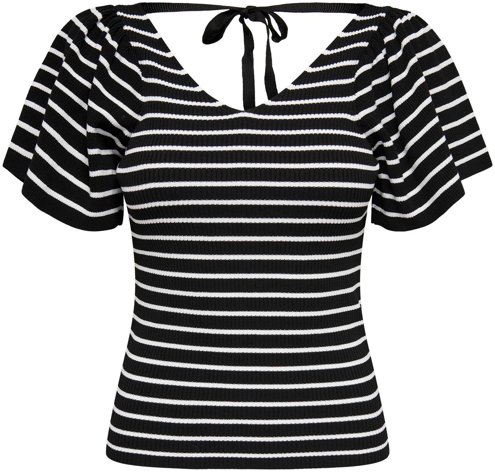 ONLY Kurzarmpullover ONLLEELO STRIPE SS BACK V-NECK KNT NOOS