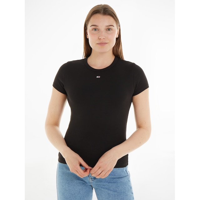 Tommy Jeans T-Shirt »Slim Essential Rib Shirt, Rippshirt Rundhalsshirt«, mit  Logostickerei online