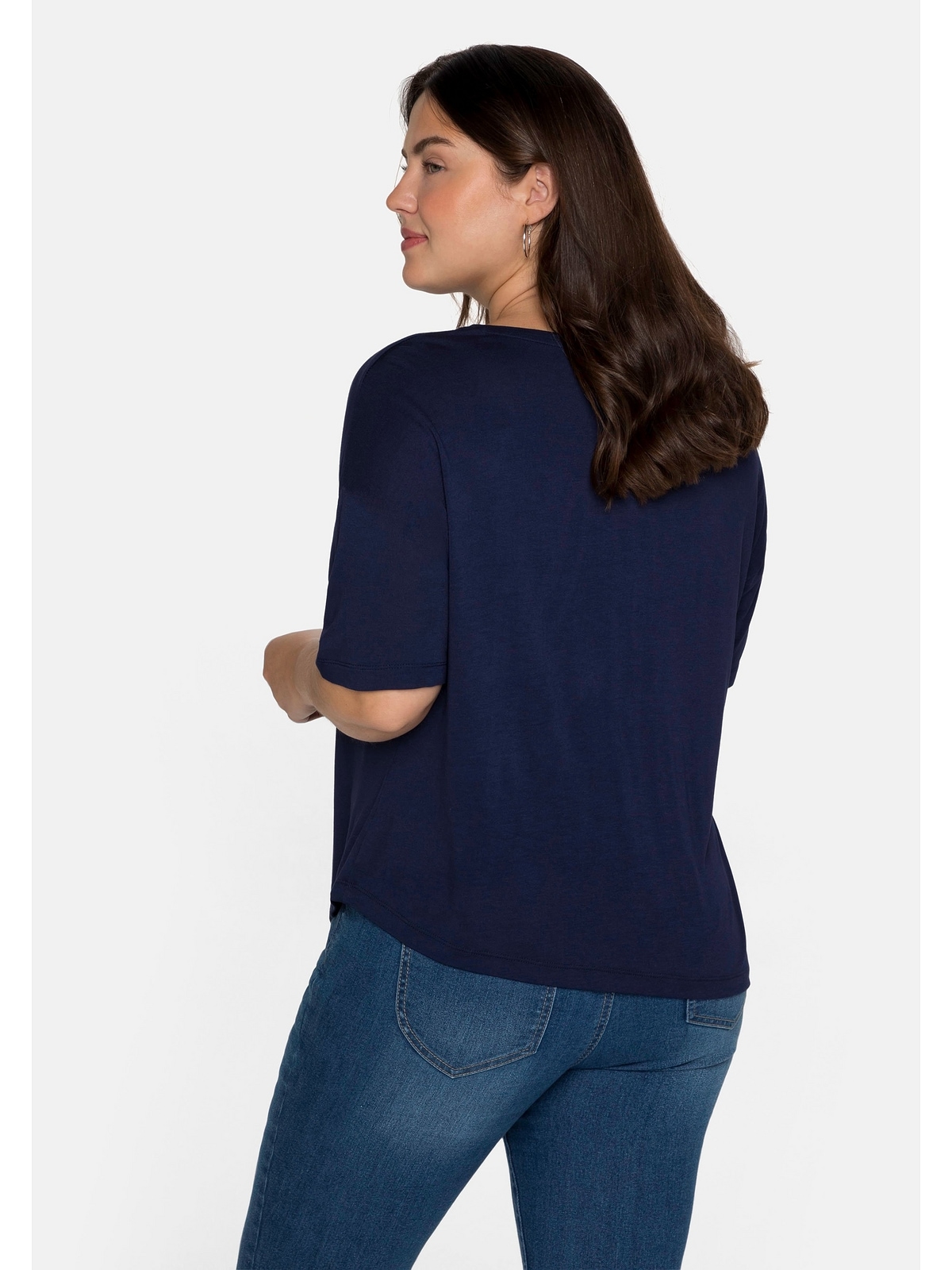 Sheego T-Shirt Faltendetail und I\'m walking »Große Größen«, | mit kaufen Saum asymmetrischem