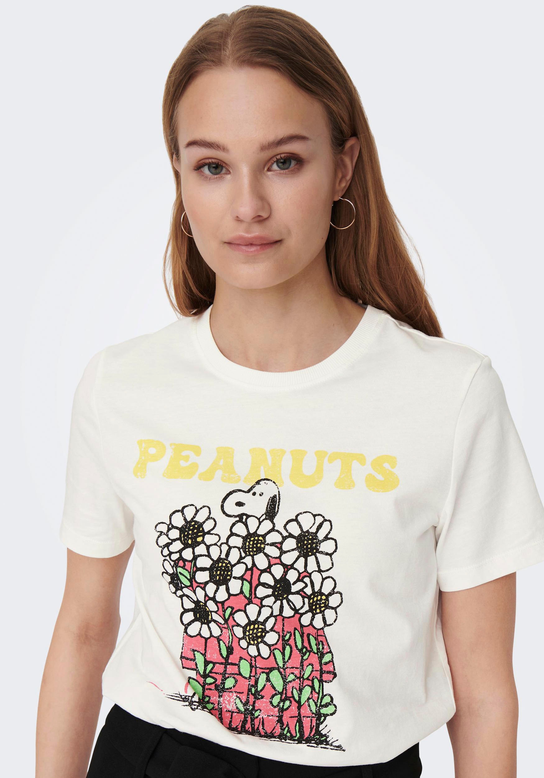 ONLY Kurzarmshirt »ONLPEANUTS Snoopy bestellen Prints JRS«, unterschiedliche FLOWER I\'m S/S TOP REG walking BOX 