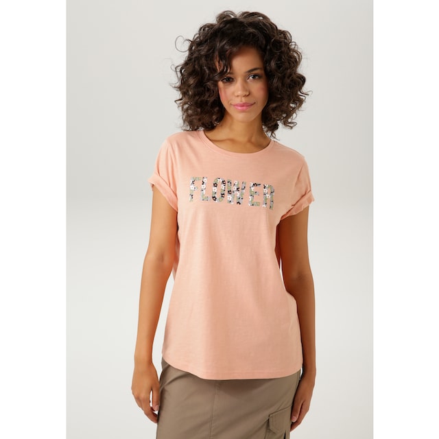 Aniston CASUAL T-Shirt, mit blumigem Schriftzug im Vorderteil . NEUE  KOLLEKTION online kaufen | I'm walking
