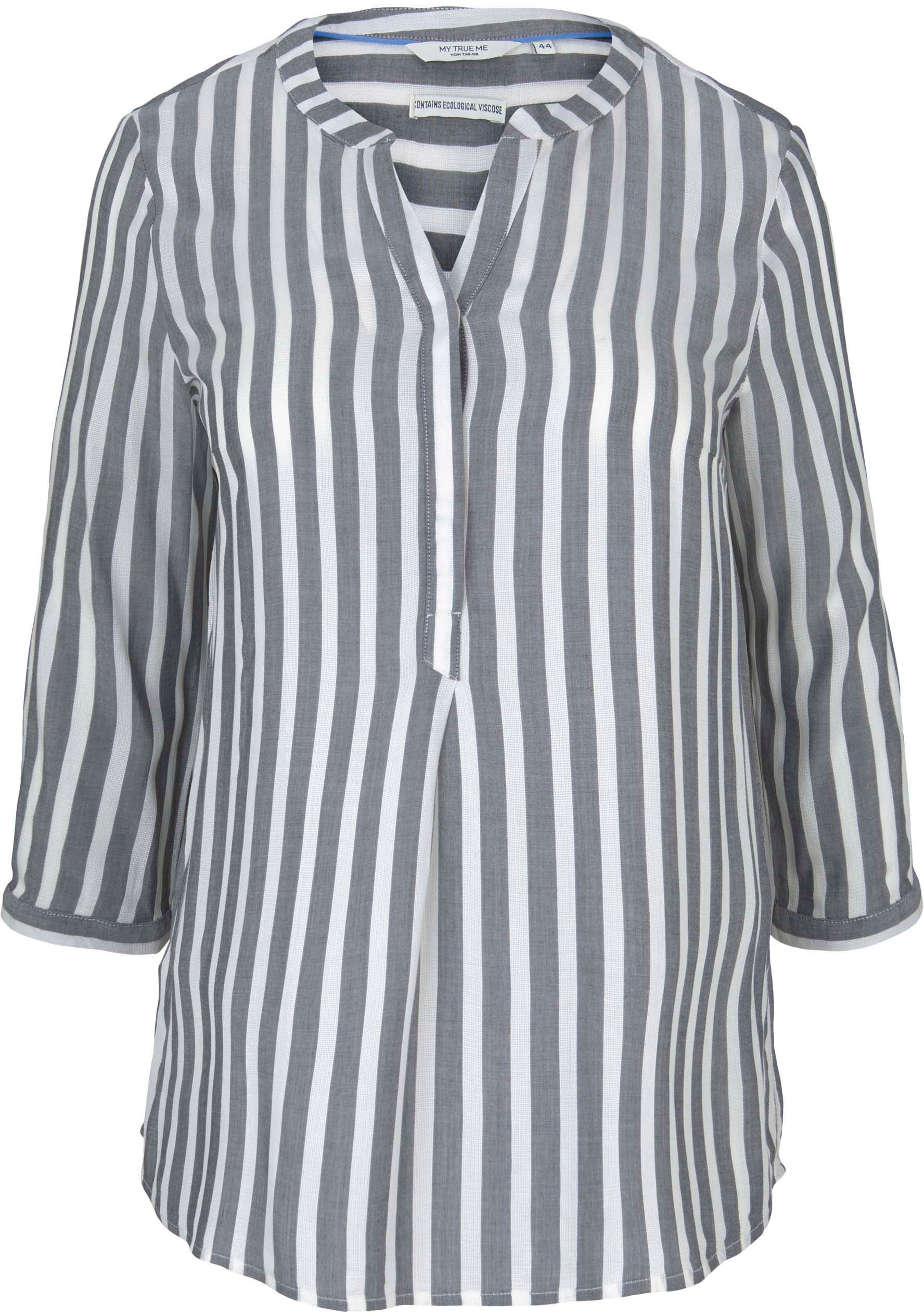 Tom Tailor Plus - Gestreepte henley-blouse met LENZING(TM) ECOVERO(TM), Vrouwen, grauw, GrÃ¶ÃŸe 44