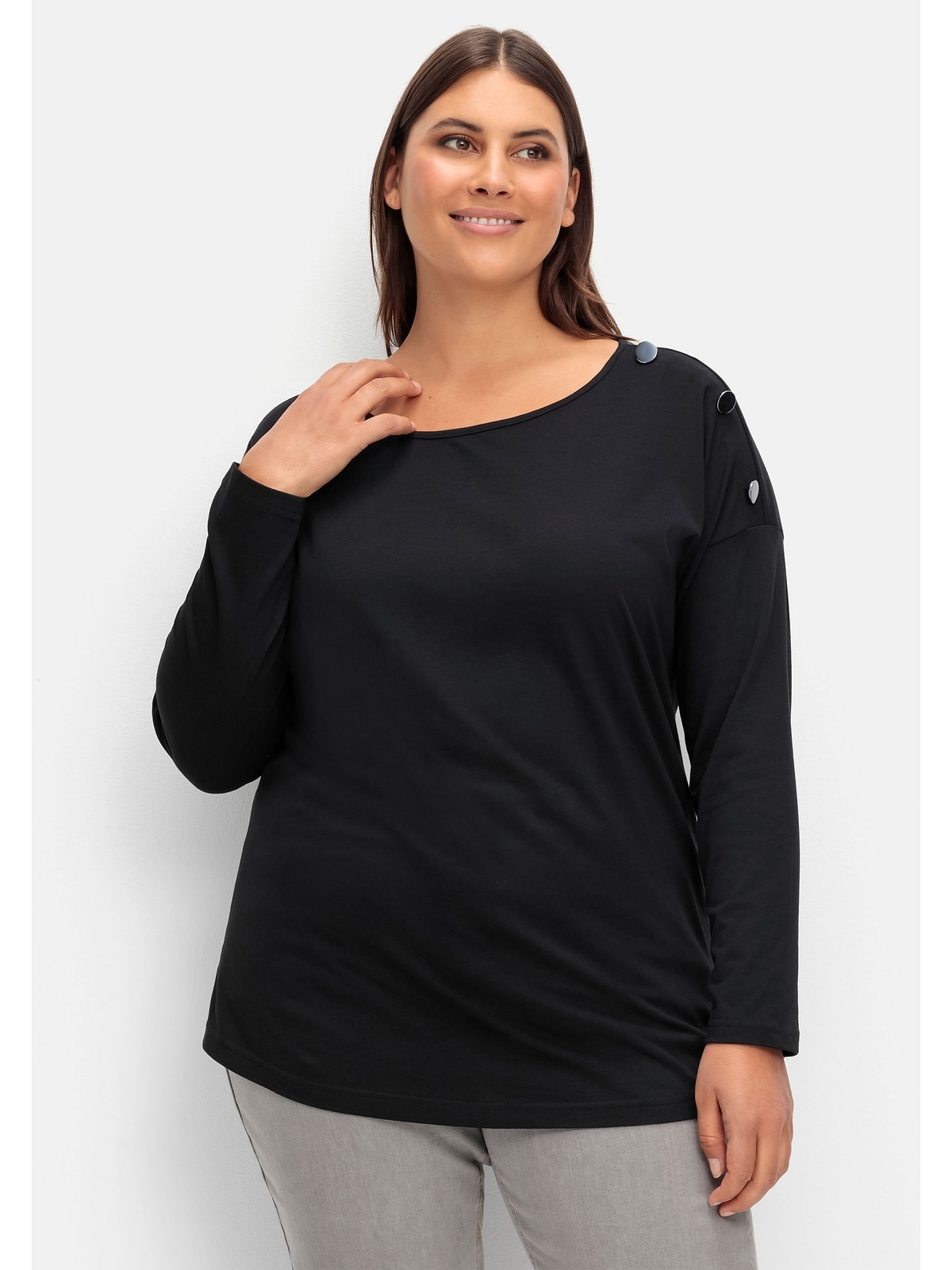 Sheego Langarmshirt »Große Größen«, I\'m kaufen auf Schulter Schmuckknöpfen online mit | walking der