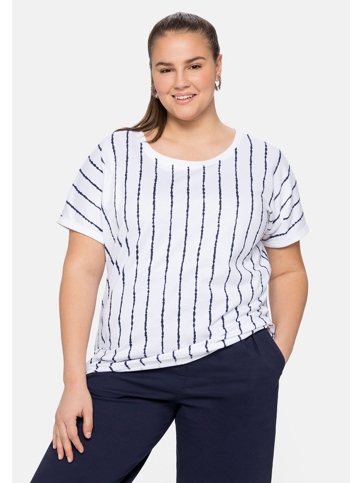 Sheego T-Shirt »Große Größen«, mit Streifen in Batik-Optik und  Ärmelaufschlag bestellen