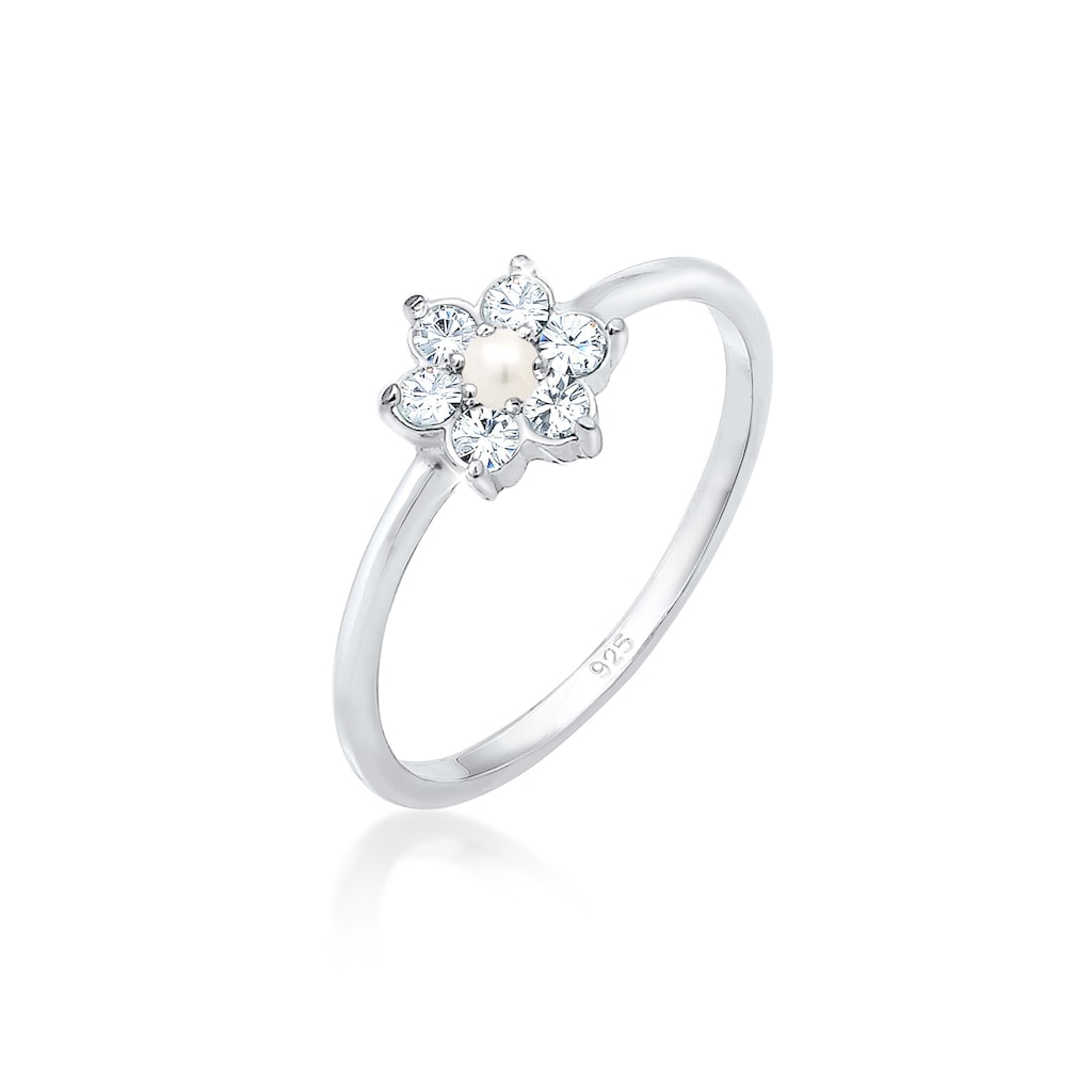 Elli Premium Verlobungsring Blume Floral Synthetische Perle 925 Silber