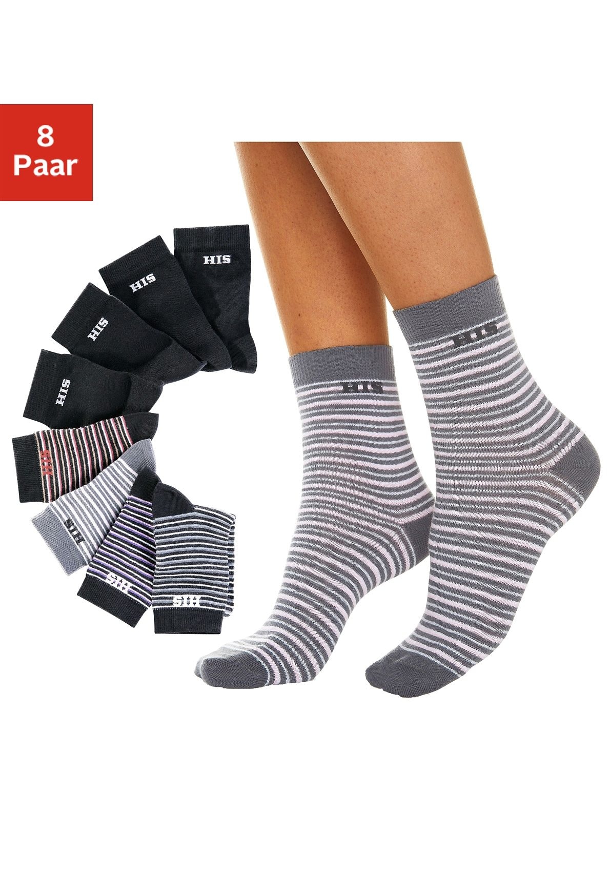 | walking geringelt Paar), 8 kaufen Socken, I\'m und unifarben H.I.S (Set,