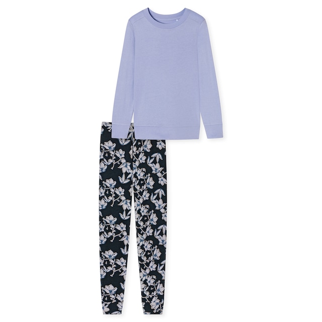 Schiesser Pyjama »Schlafanzug lang«, (Set, 2 tlg.), unifarbenes Oberteil  mit gemusterter Hose online kaufen | I\'m walking