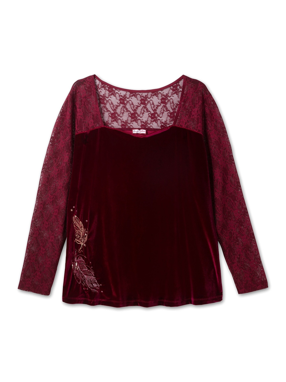 sheego by Joe Browns Spitzenshirt »Langarmshirt«, mit Herzausschnitt, Spitze und Samt kaufen