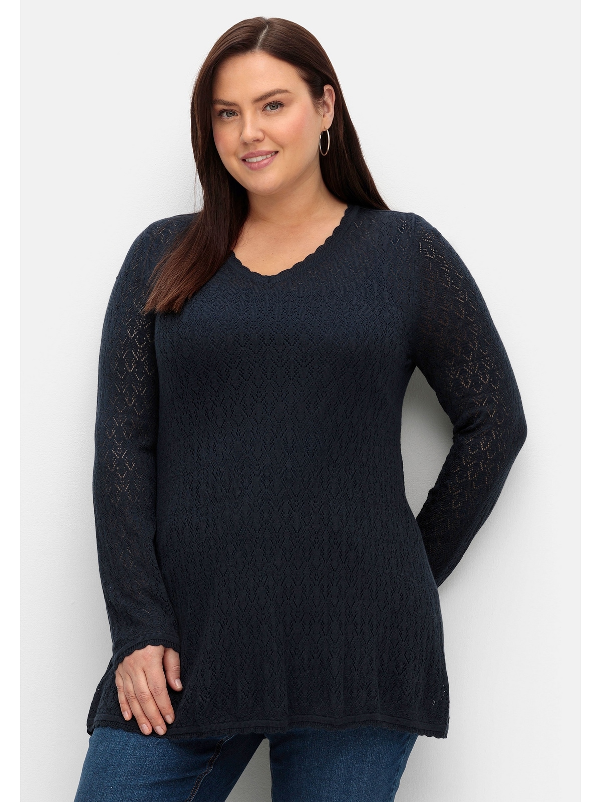 A- online Ajourstrick, V-Ausschnitt-Pullover in walking I\'m kaufen Größen«, Sheego | Linie »Große leichter aus