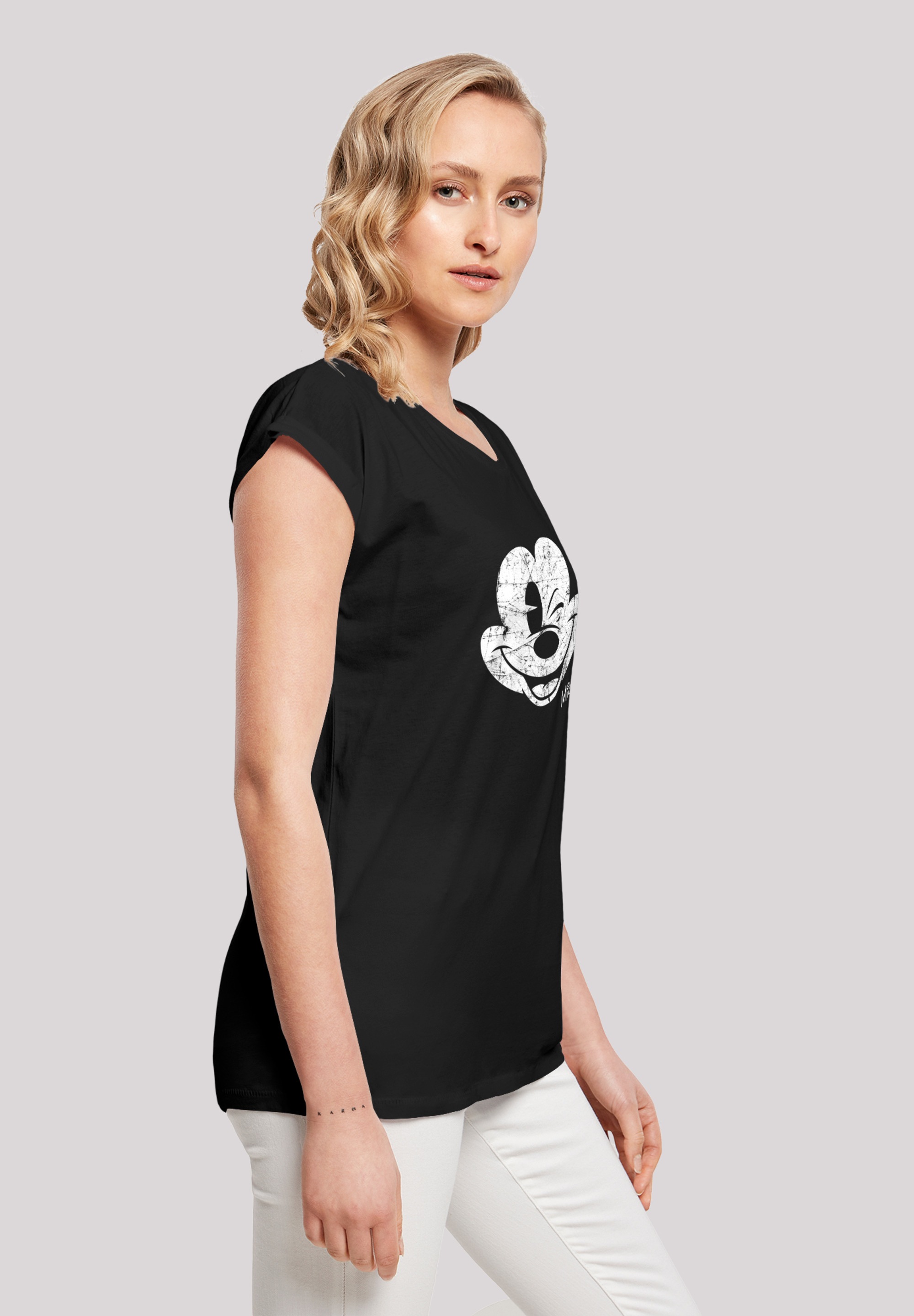 Damen,Premium Maus T-Shirt »Disney Ärmel,Bedruckt shoppen Micky Gesicht«, F4NT4STIC Merch,Regular-Fit,Kurze