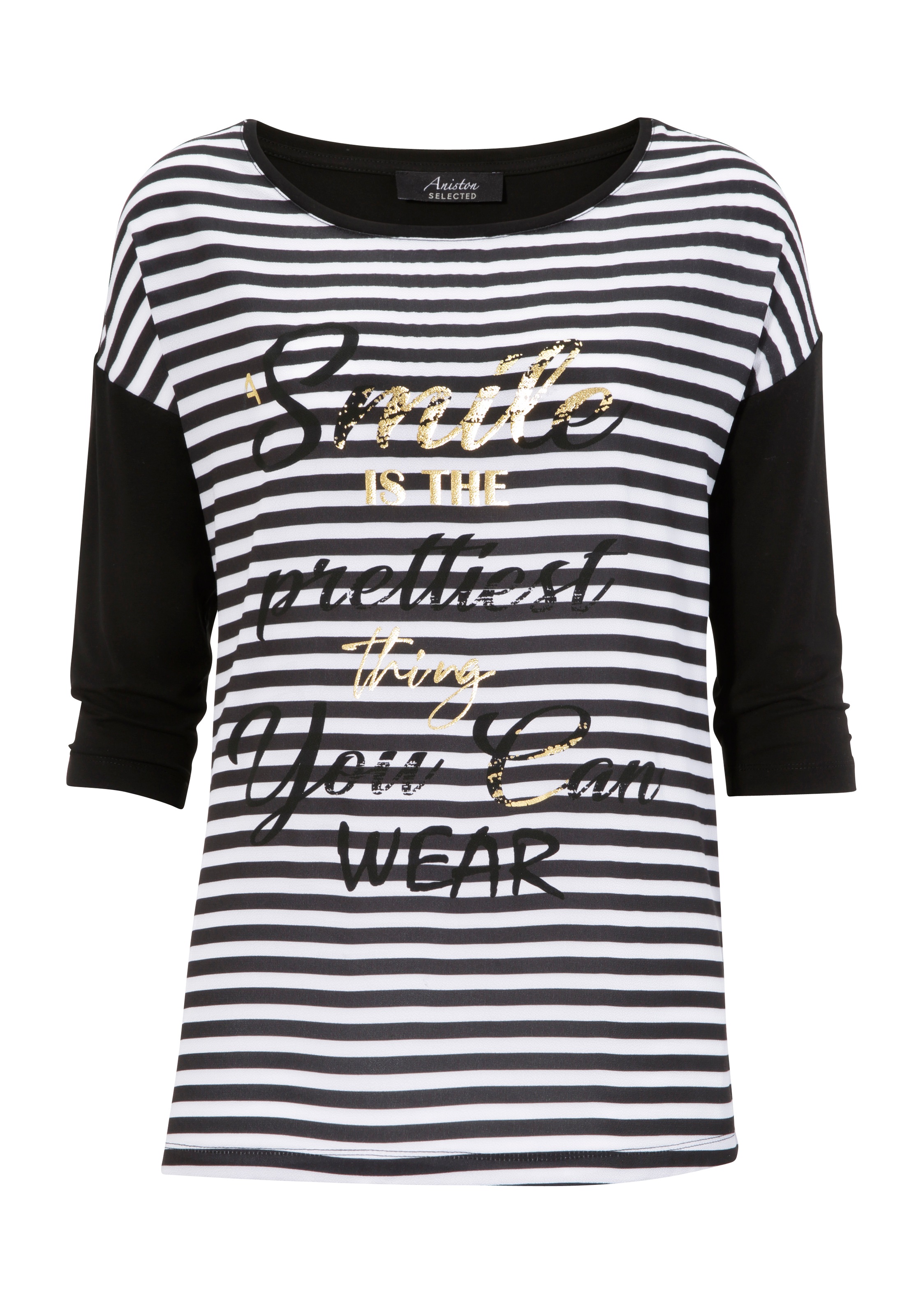 Aniston SELECTED Rundhalsshirt, mit teilweise gold glänzendem Statement-Spruch kaufen