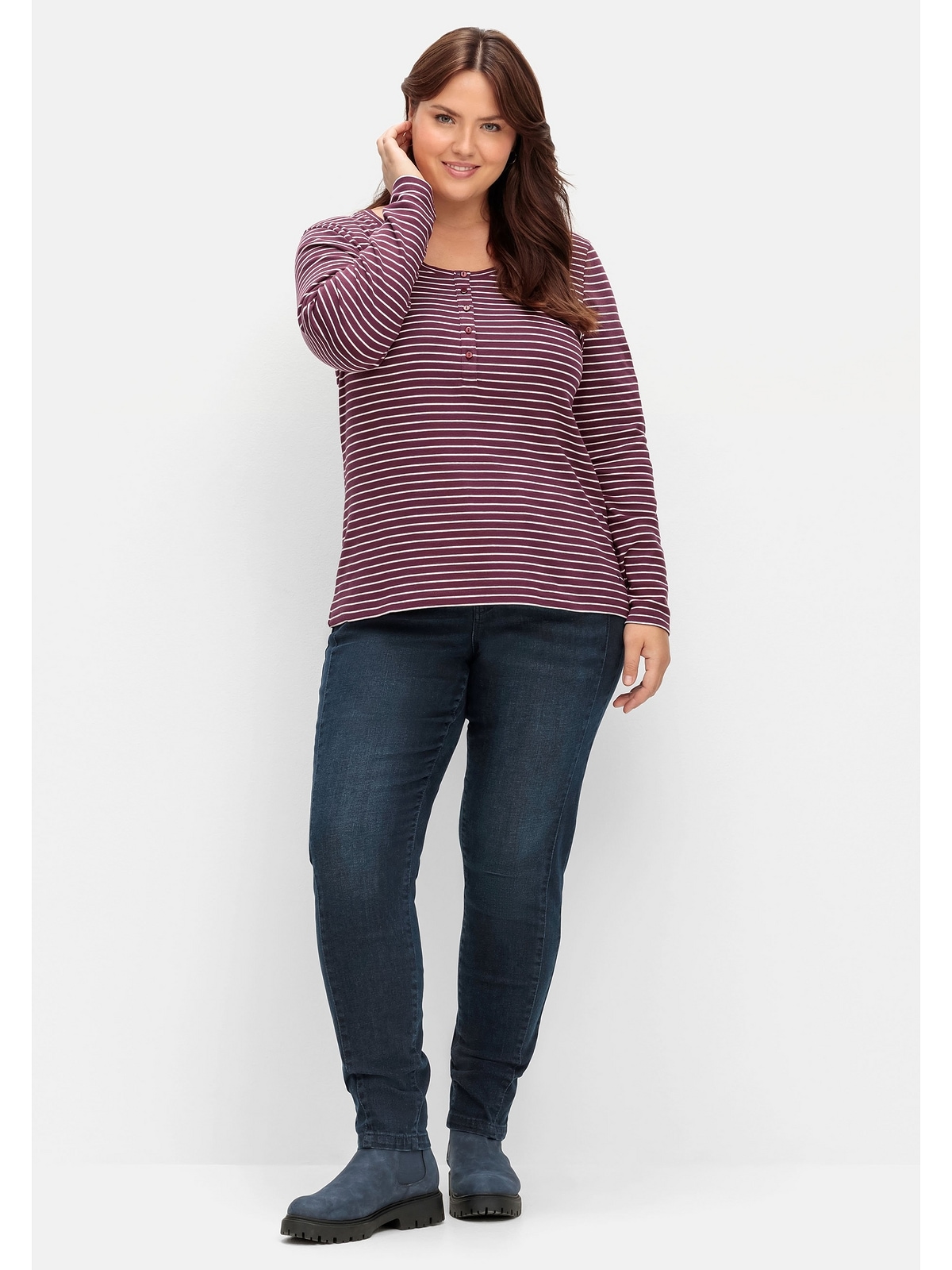 Sheego Langarmshirt »Große Größen«, aus Baumwolle, mit Knopfleiste online  kaufen | I\'m walking