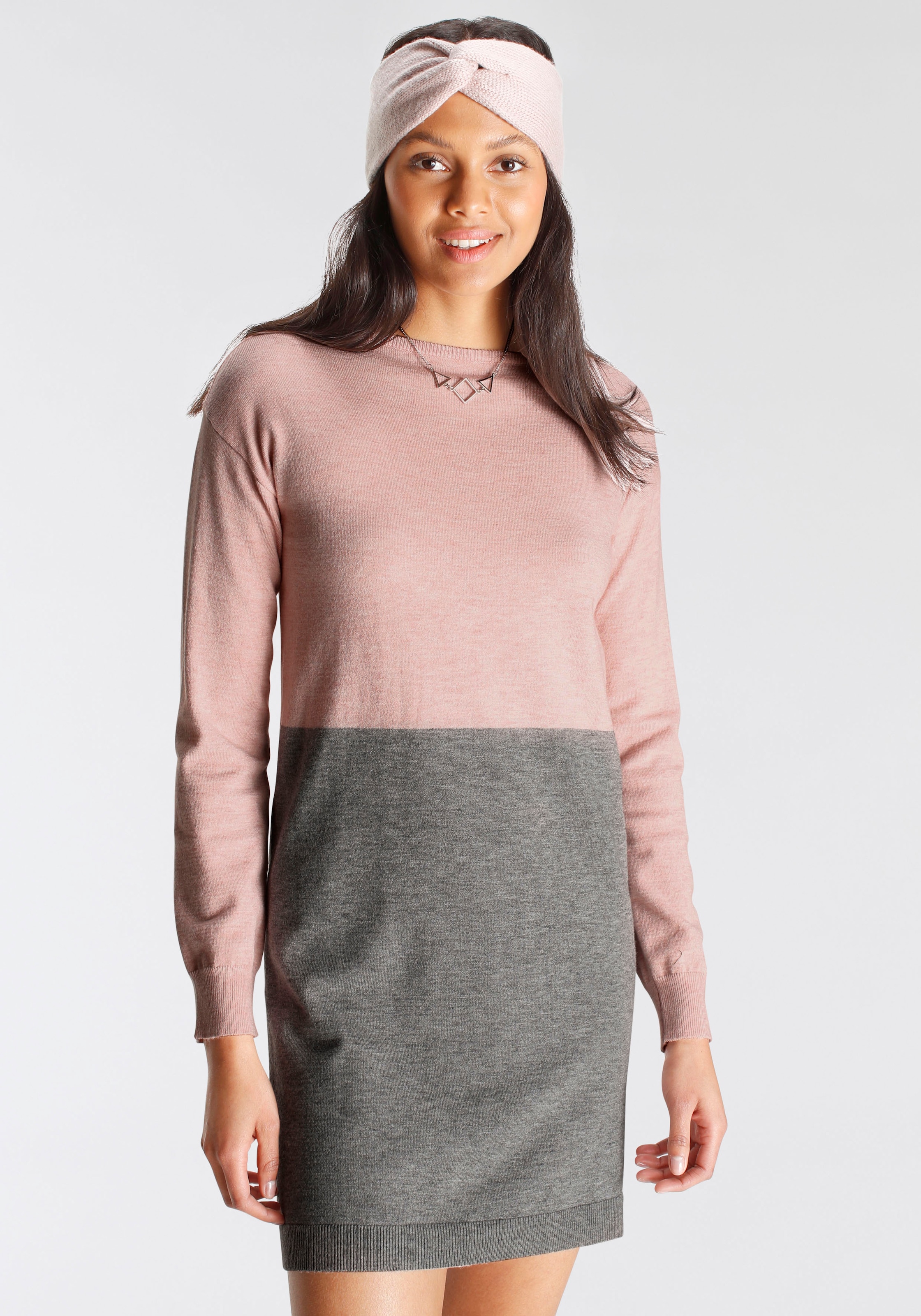 Only damen colorblock knit dress noos 2025 mahogany rosa grau