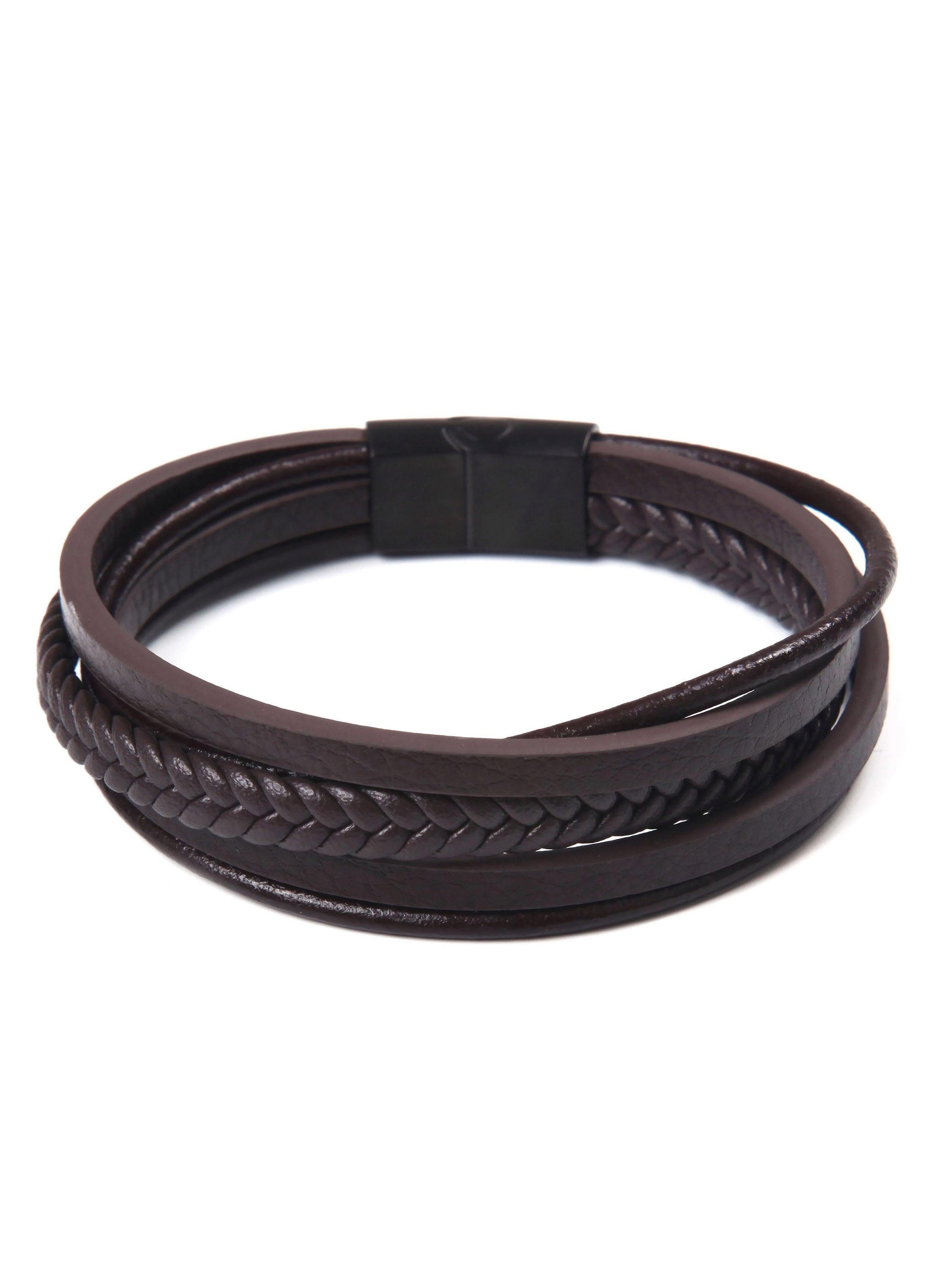 J.Jayz Lederarmband mehrreihiges Design in teilweise geflochtener Optik