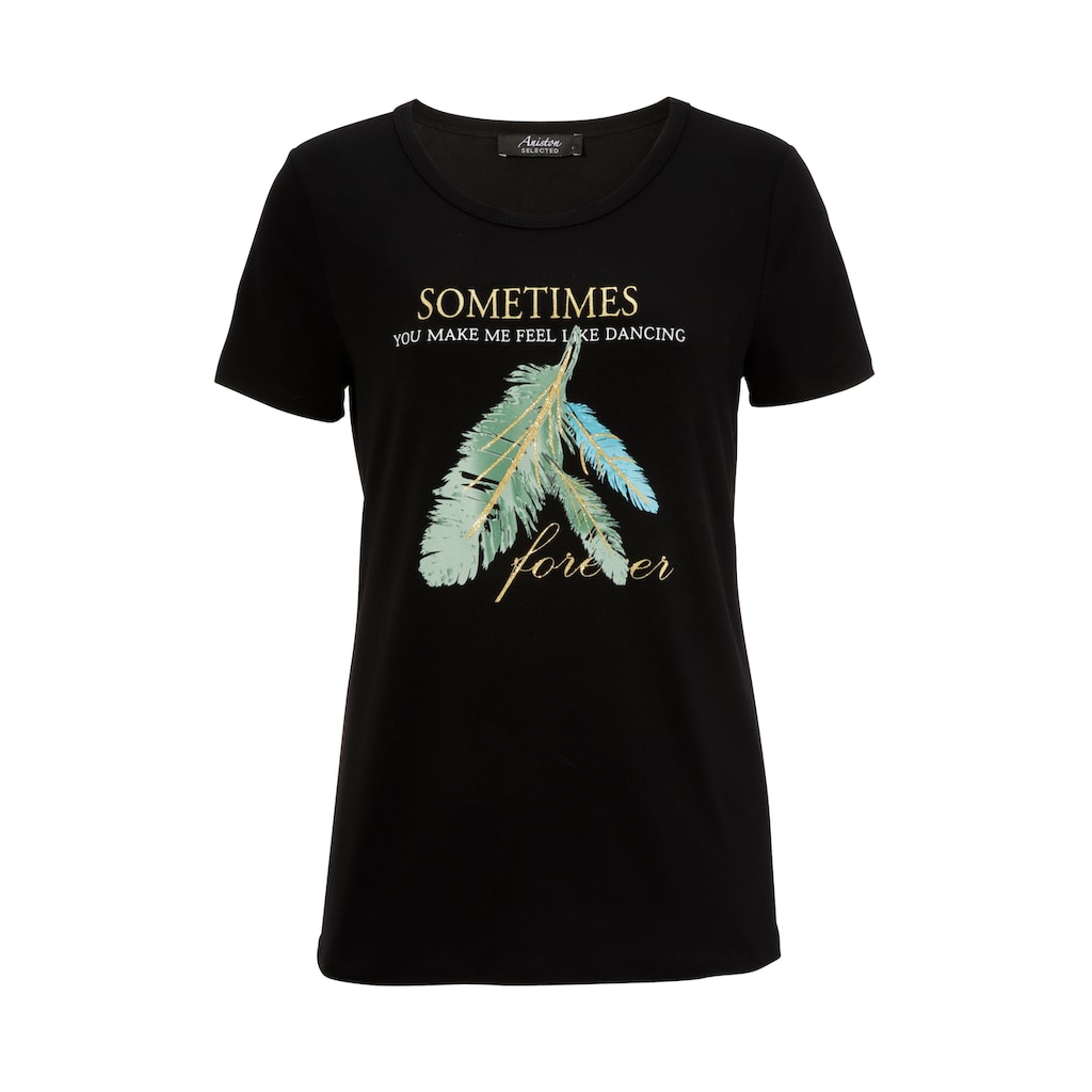 Aniston SELECTED T-Shirt mit Glitzerdetails im Frontprint