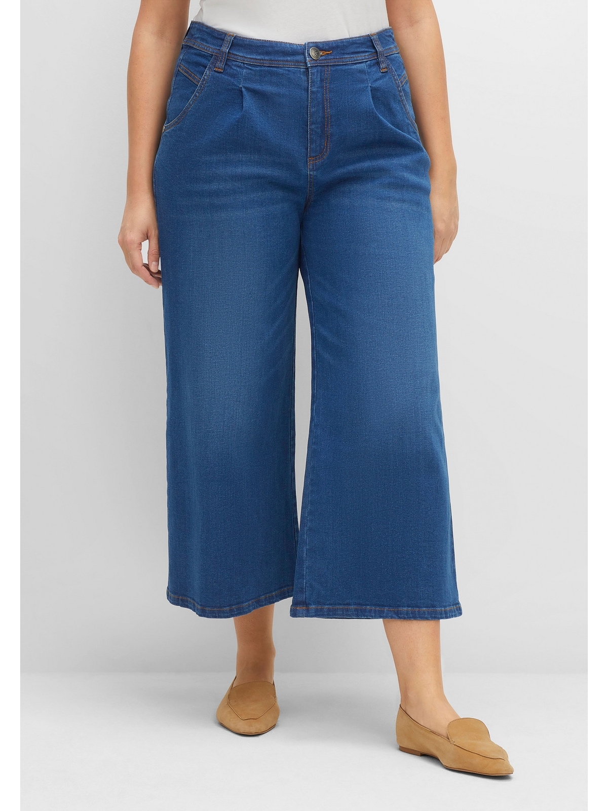 Sheego Stretch-Jeans »Große Größen«, als Culotte mit Bundfalten online |  I\'m walking | Weite Jeans