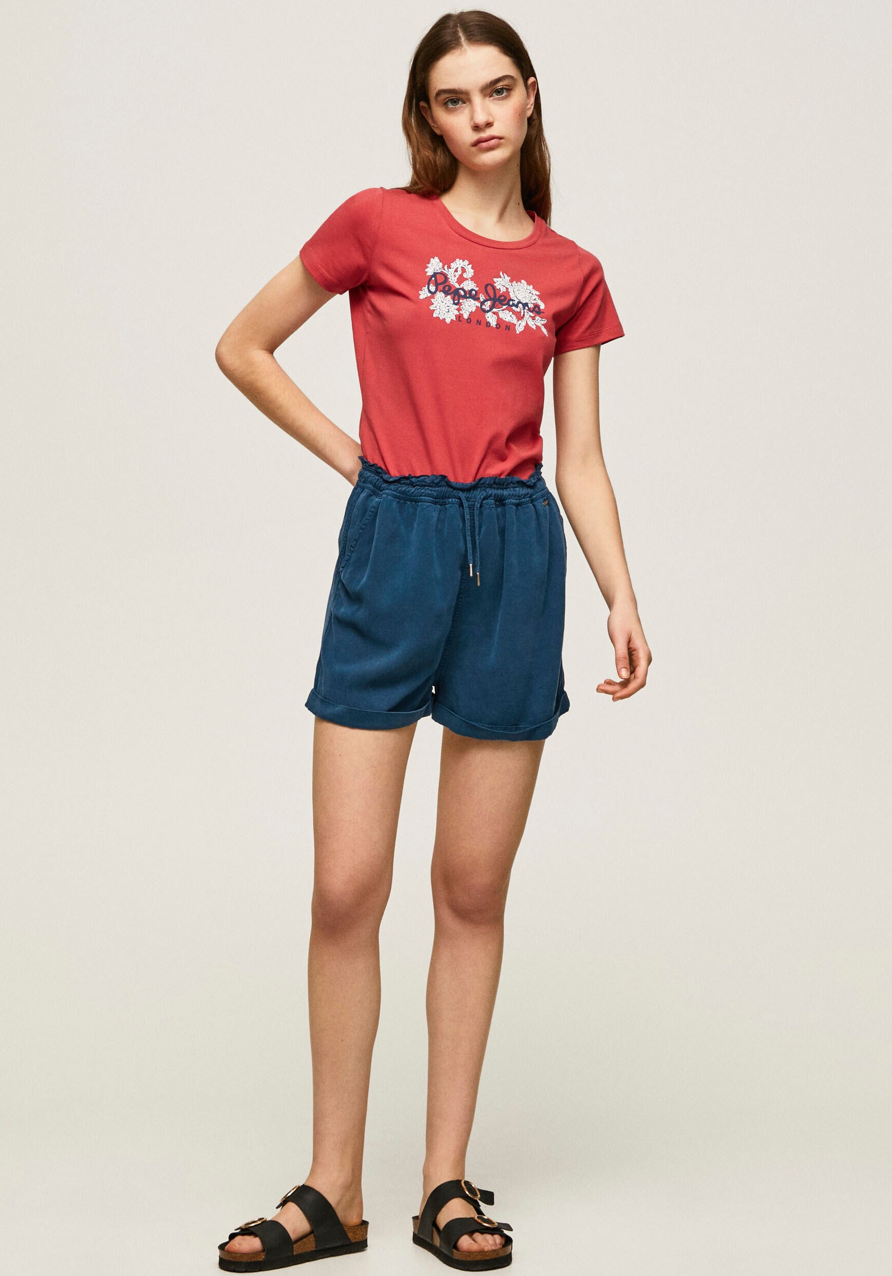 und »NEREA«, Rundhalsshirt mit Stretch bestellen Jeans Pepe Logo-Print floralem