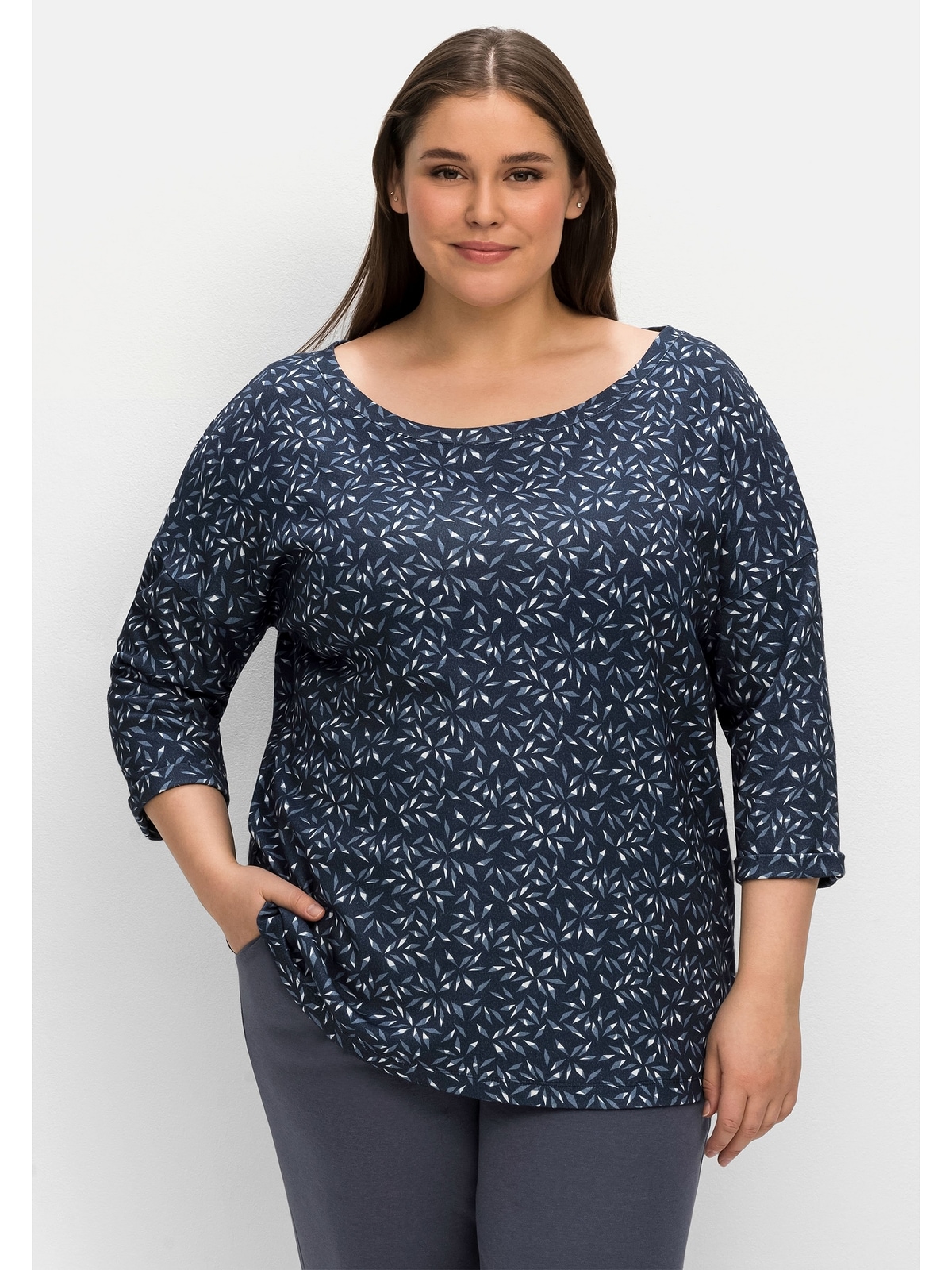Sheego Sweatshirt Große Größen mit aus Interlock Alloverdruck