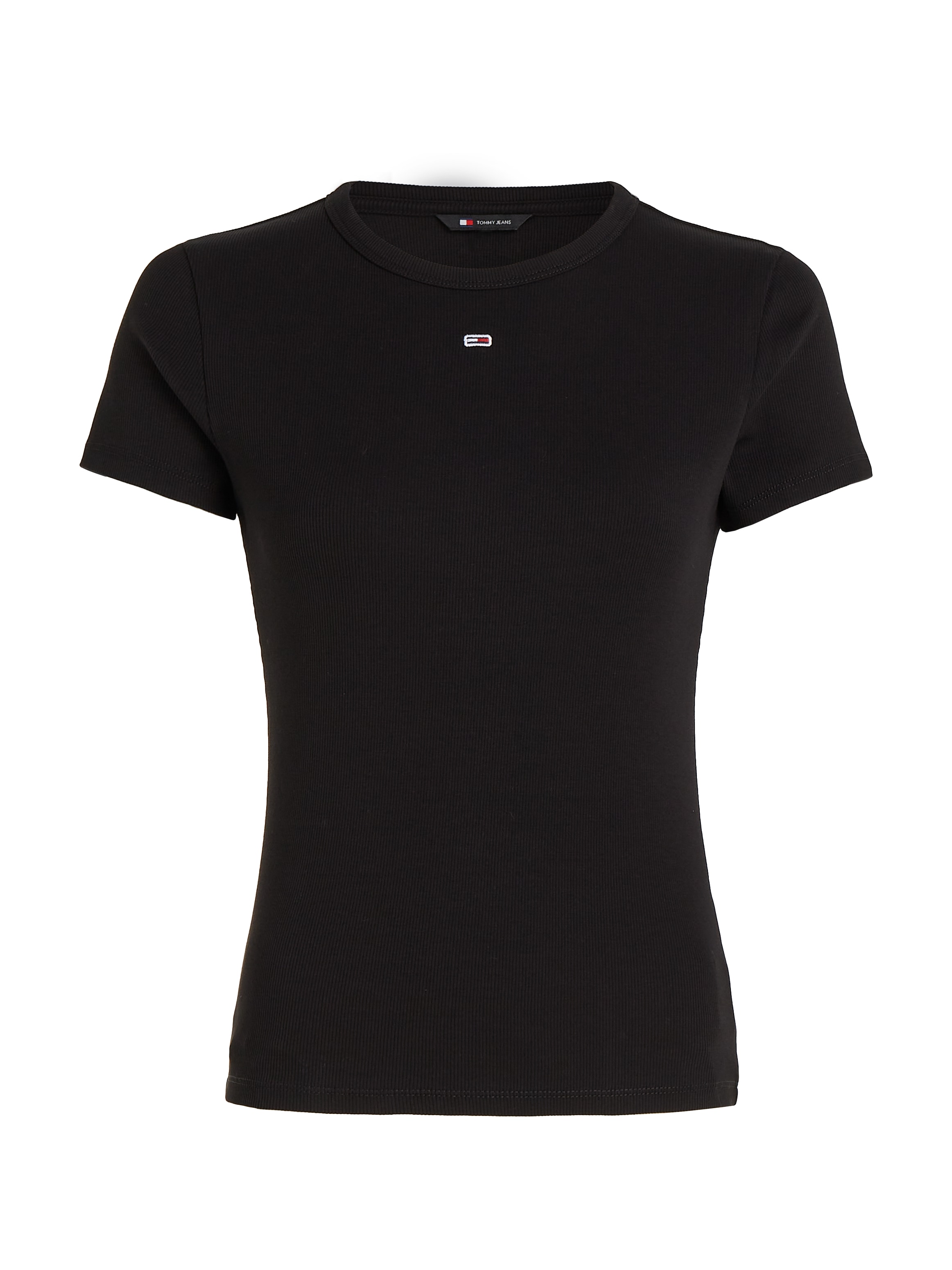 Tommy Jeans T-Shirt »Slim Essential Rib mit online Shirt, Rundhalsshirt«, Logostickerei Rippshirt