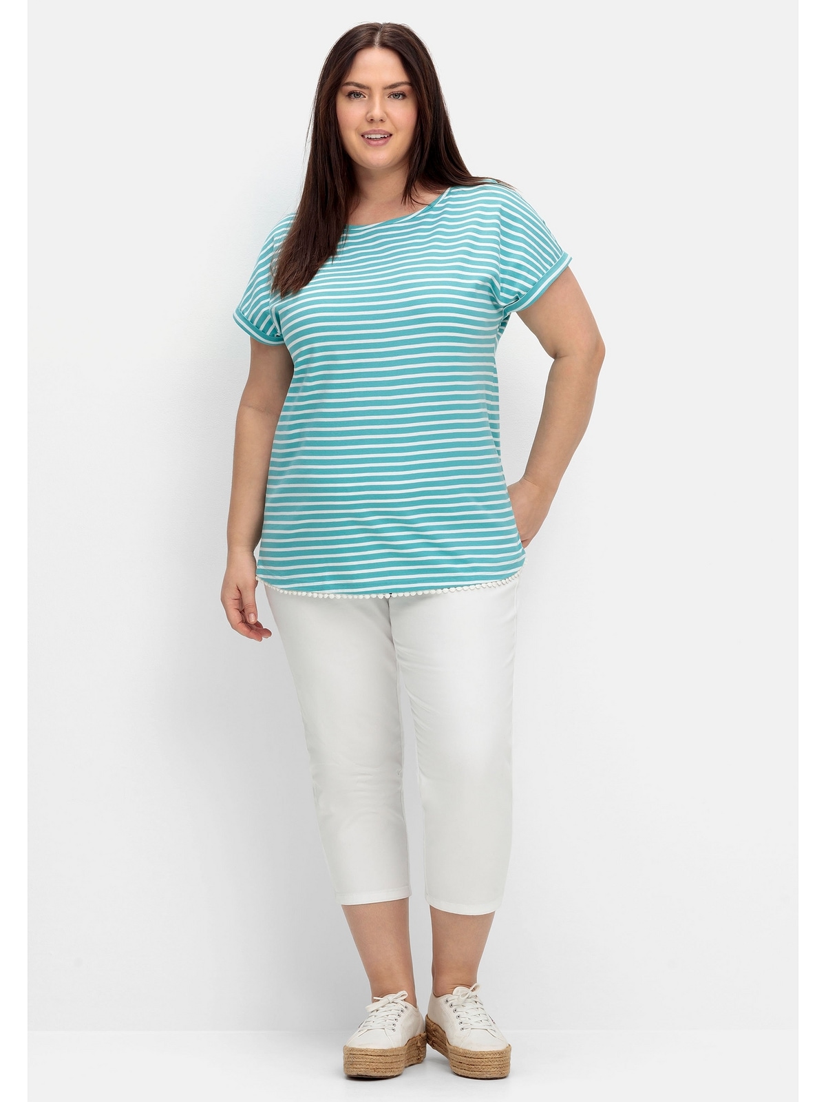 Sheego Oversize-Shirt »Große Größen«, Ringeln garngefärbten Saum mit am Dekokante und kaufen