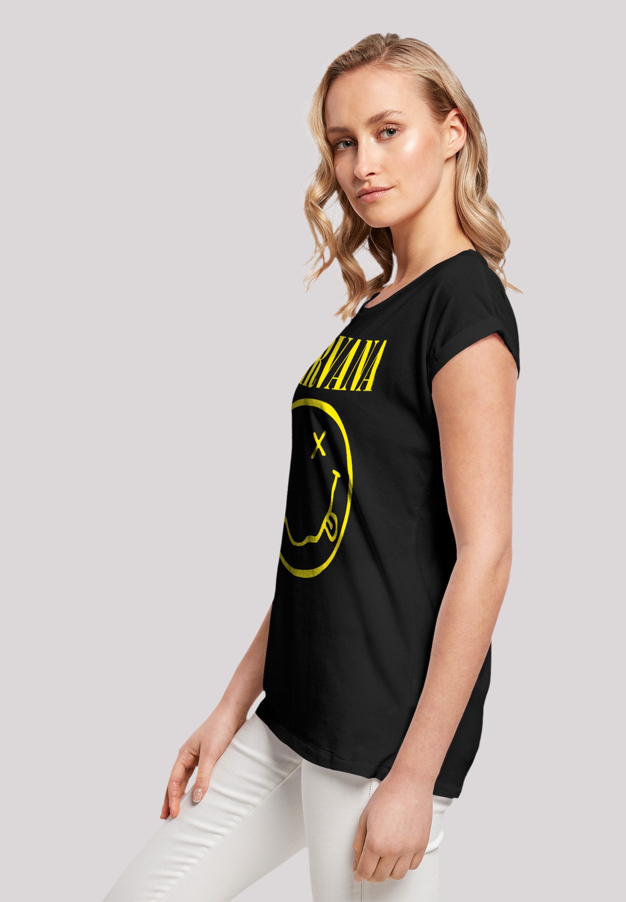 I\'m kaufen »Nirvana Happy Face«, online Band Yellow Premium | Qualität Rock F4NT4STIC T-Shirt walking
