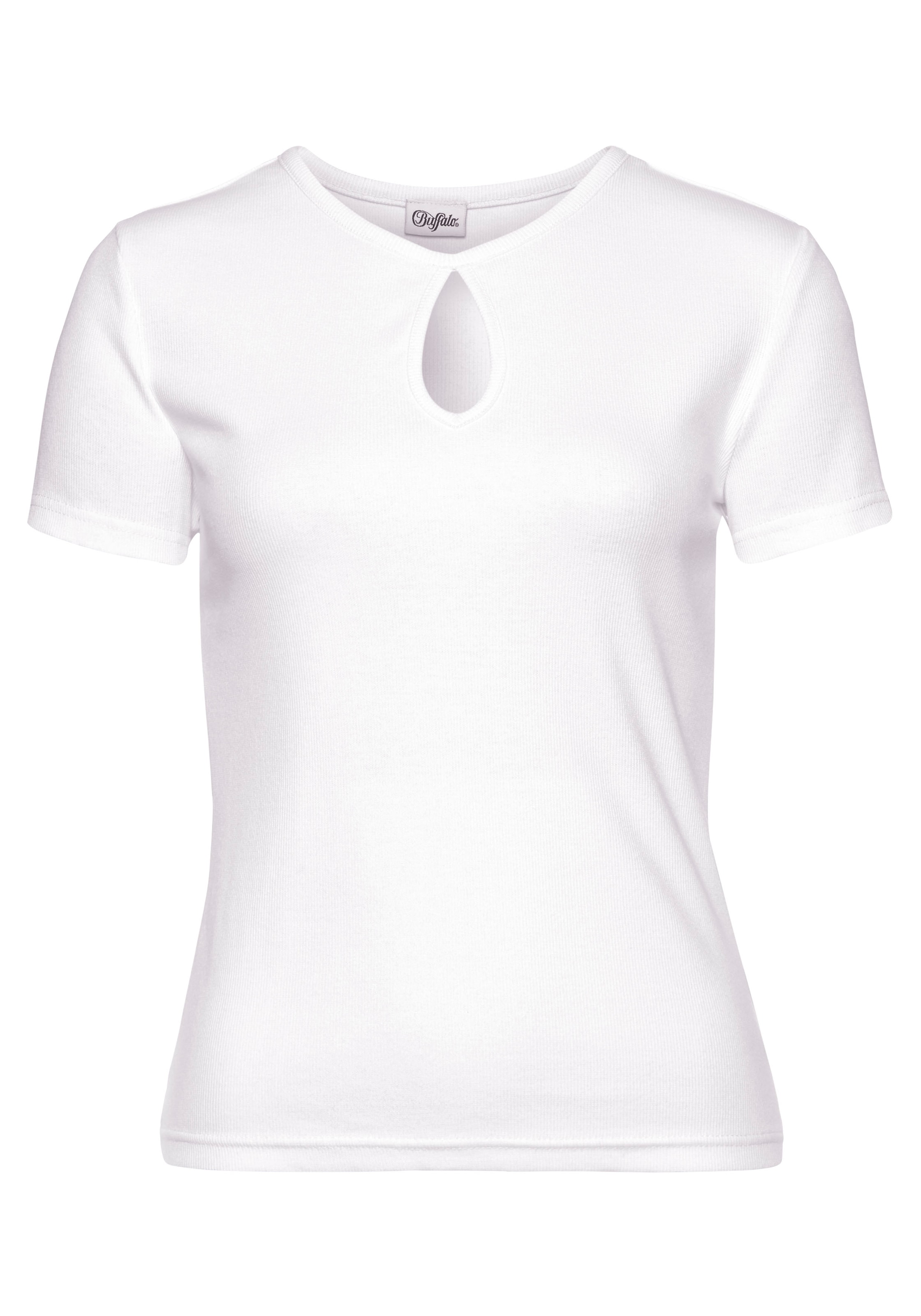 Basic | I\'m Baumwolle, T-Shirt aus aus feiner walking Cut-Out-Detail, online Buffalo Rippware, Kurzarmshirt,