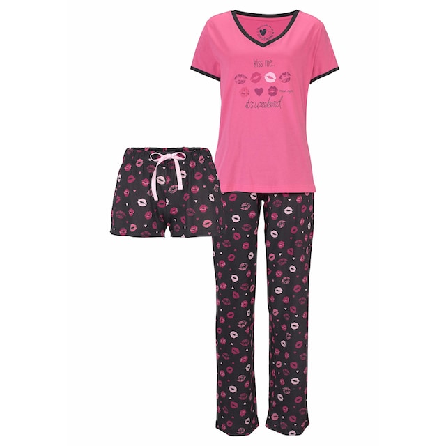 Vivance Dreams Pyjama, (3 tlg.), mit Kussmund Print & Wäsche auf Rechnung  bestellen