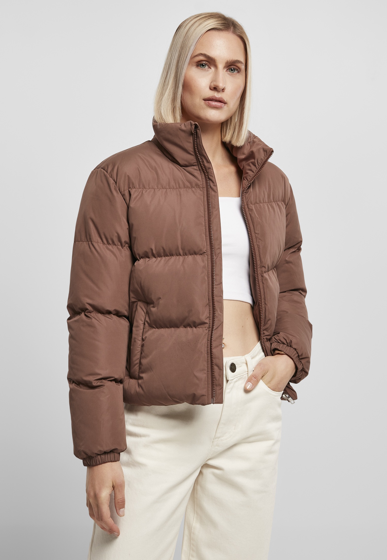 URBAN CLASSICS Winterjacke »Damen Ladies Short Peached Puffer Jacket«, (1  St.), ohne Kapuze bestellen | I\'m walking