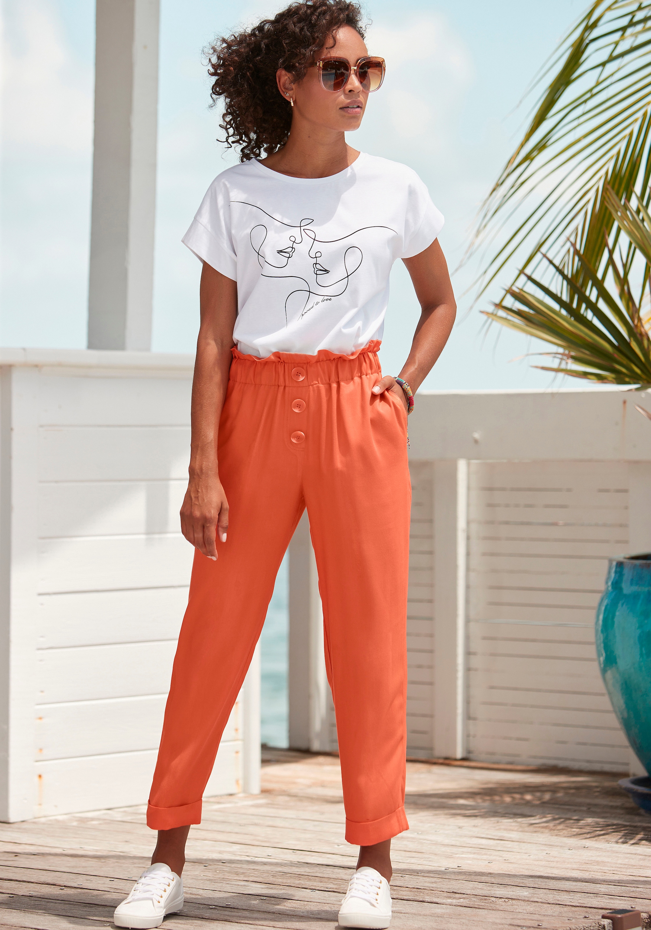 LASCANA Kurzarmshirt, mit Frontdruck, T-Shirt kaufen Baumwolle aus