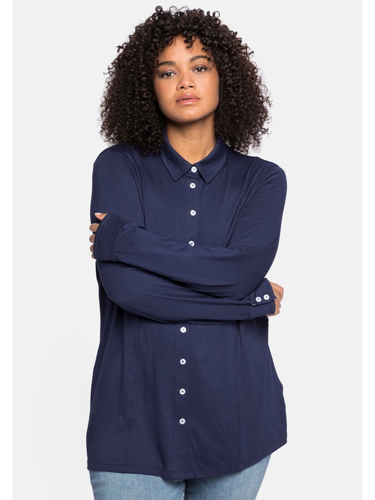 Sheego Langarmshirt »Große Größen«, in Blusenform, aus Viskosejersey kaufen