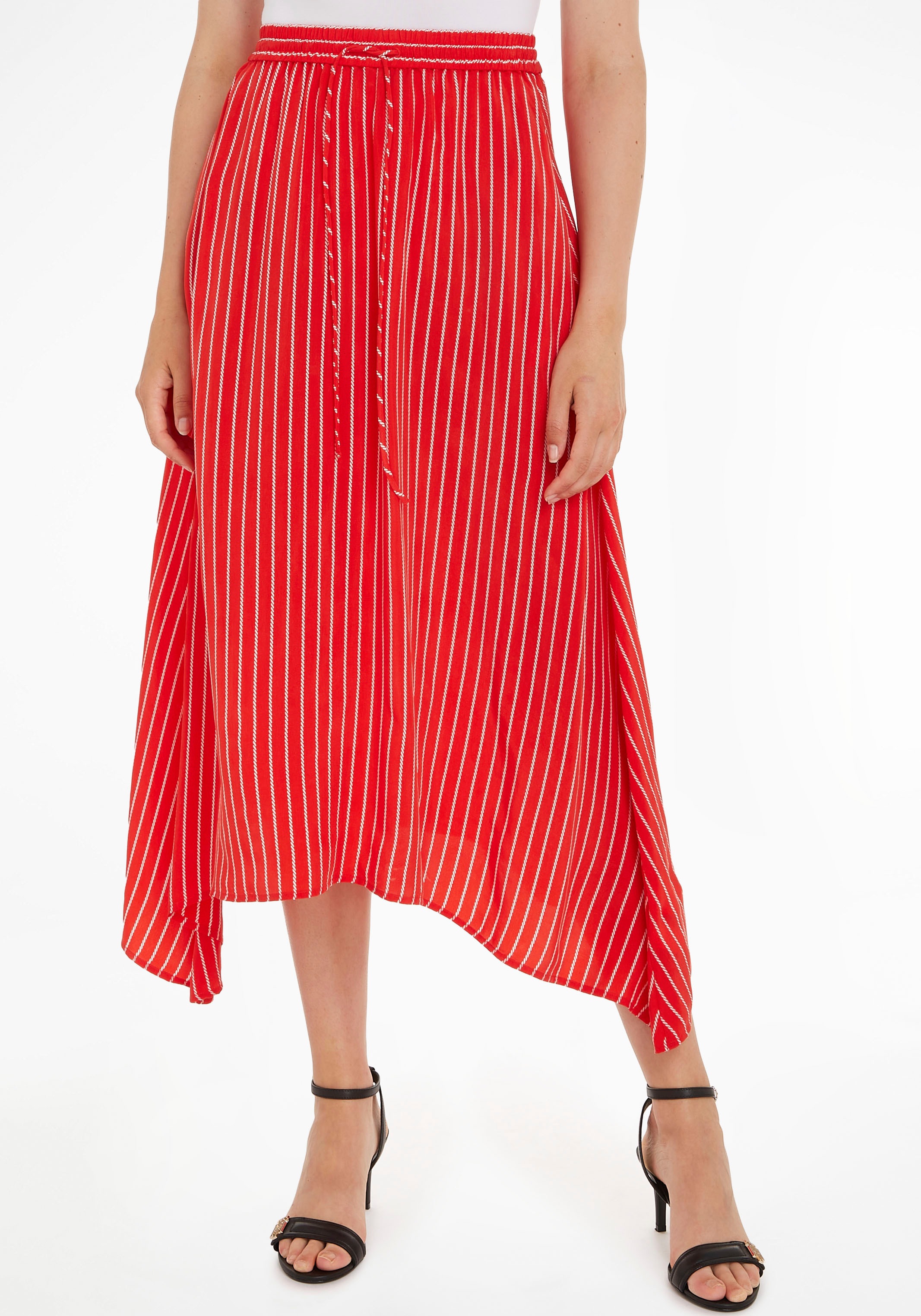 Tommy Hilfiger Midirock »CUPRO ROPE STP MIDI SKIRT«, mit asymmetrischem Schnitt kaufen