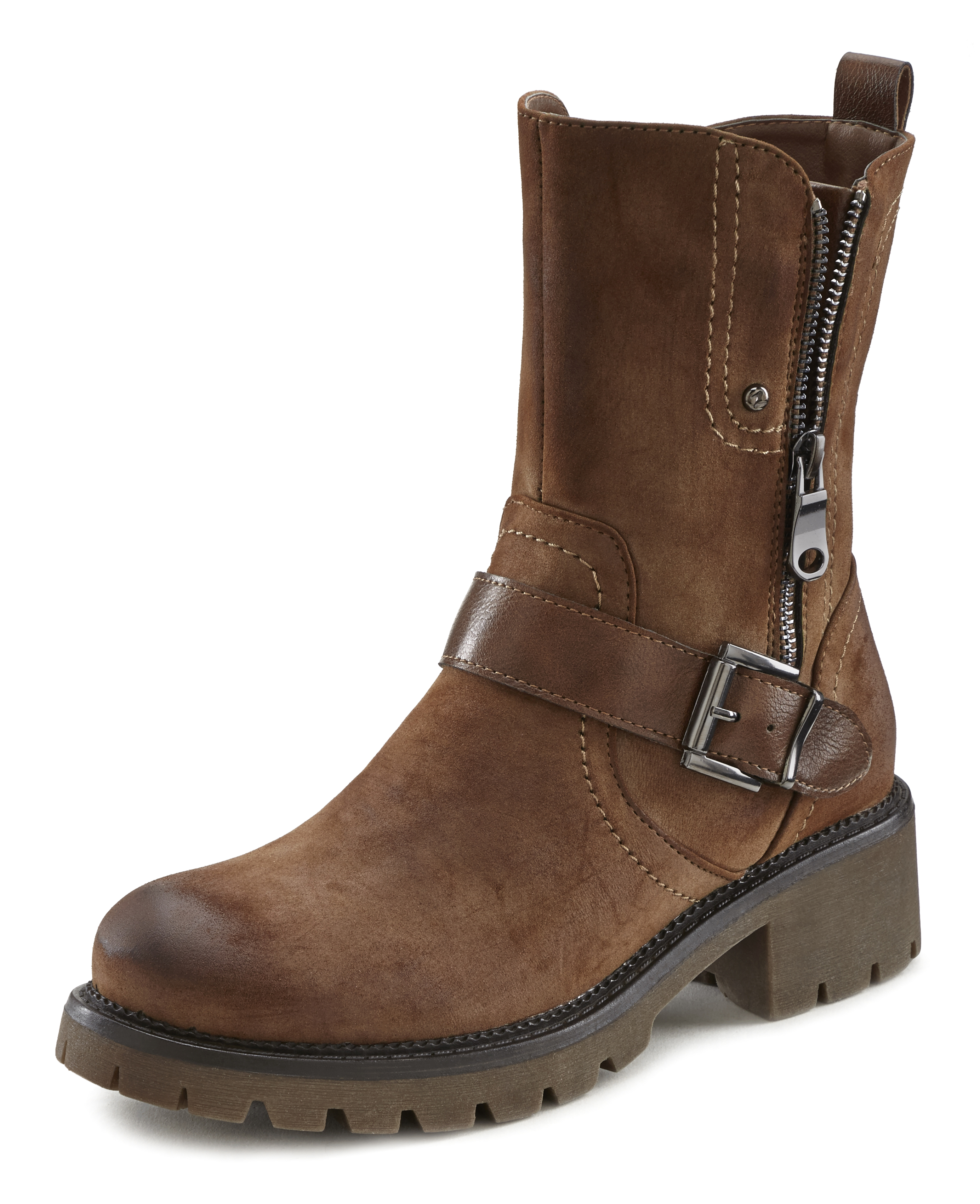 Bikerboots, Reißverschluss-Stiefel, Ankle Boots, Profilsohle & Schnalle VEGAN